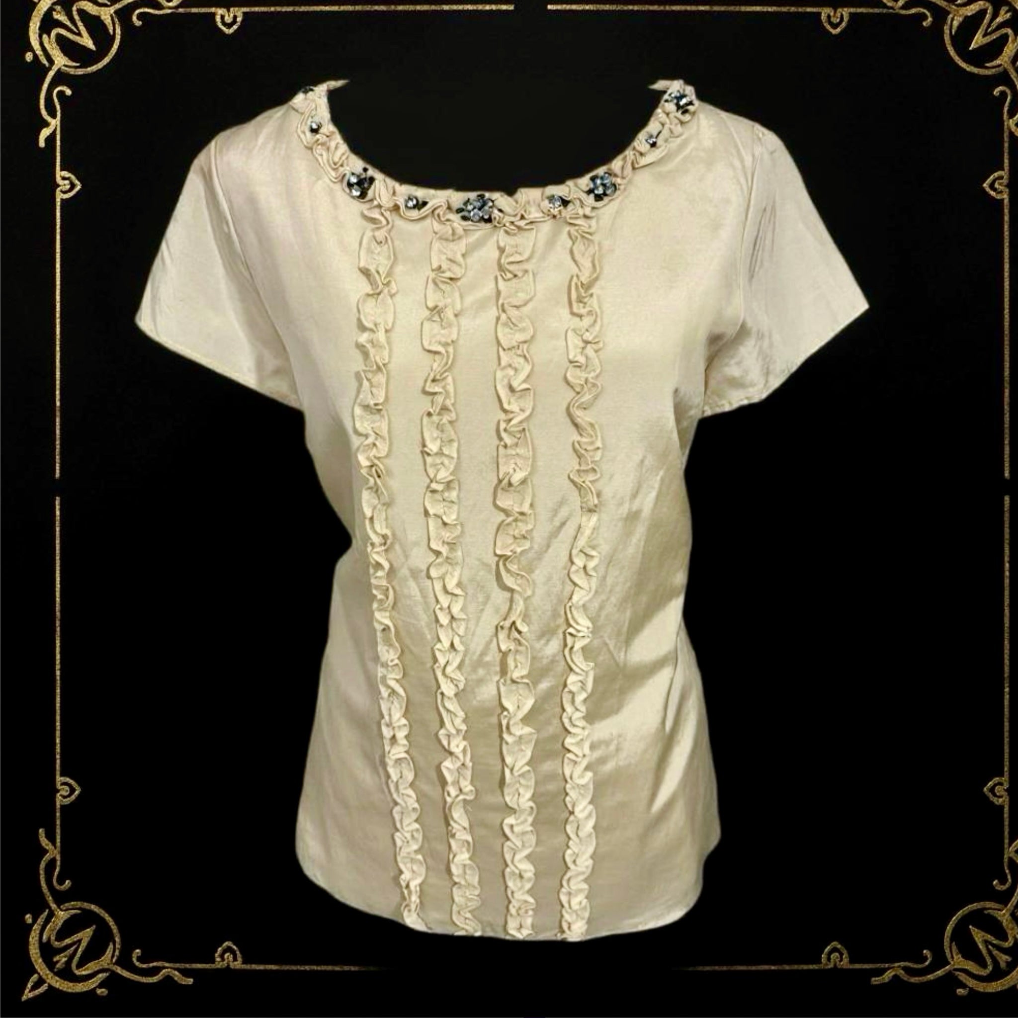 Rare BODEN LIMITED EDITION Embellished Silk Blend Top in Champagne Womens Sz 8