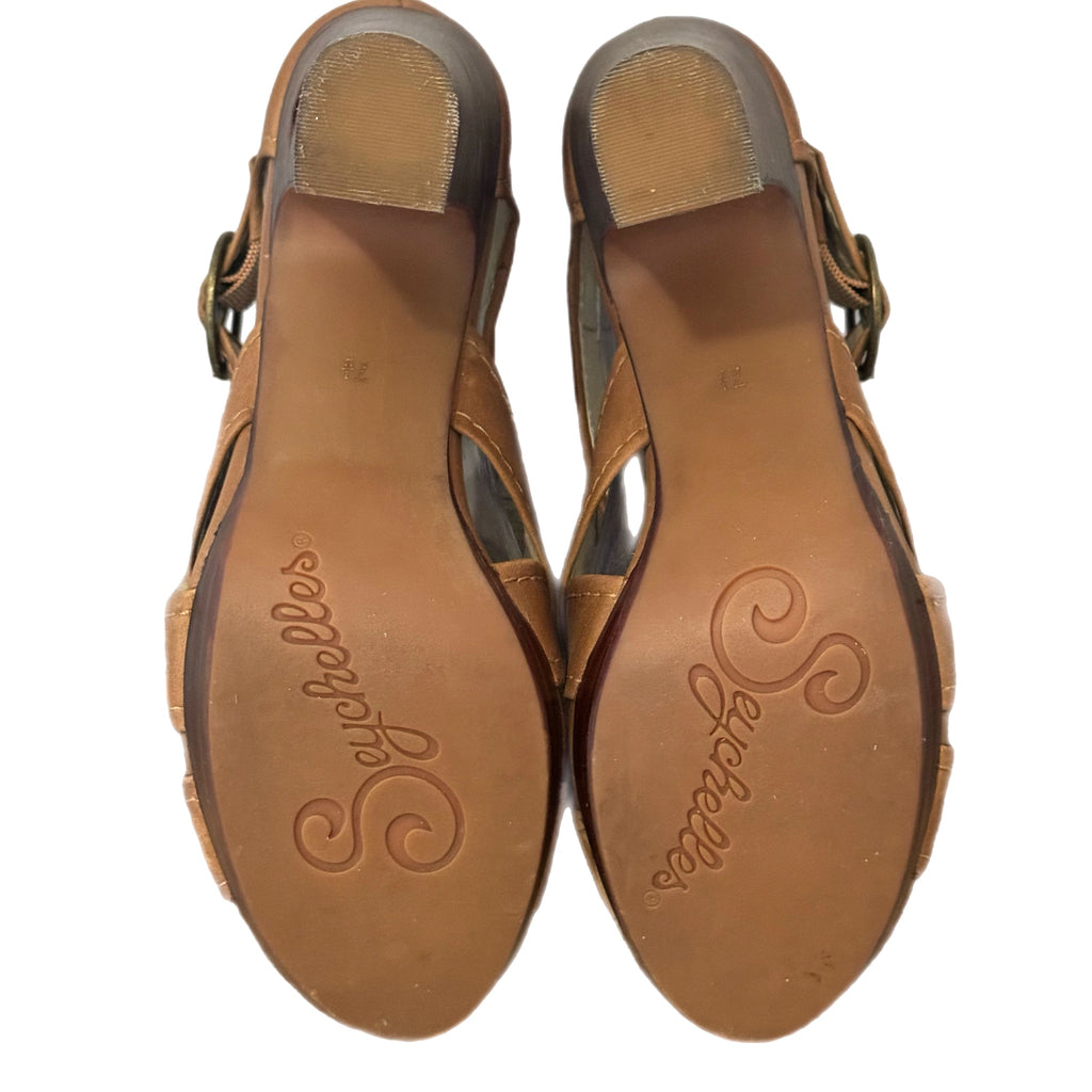 Seychelles Route Heels Brown Leather Sandals From Anthropologie  Sz 7.5
