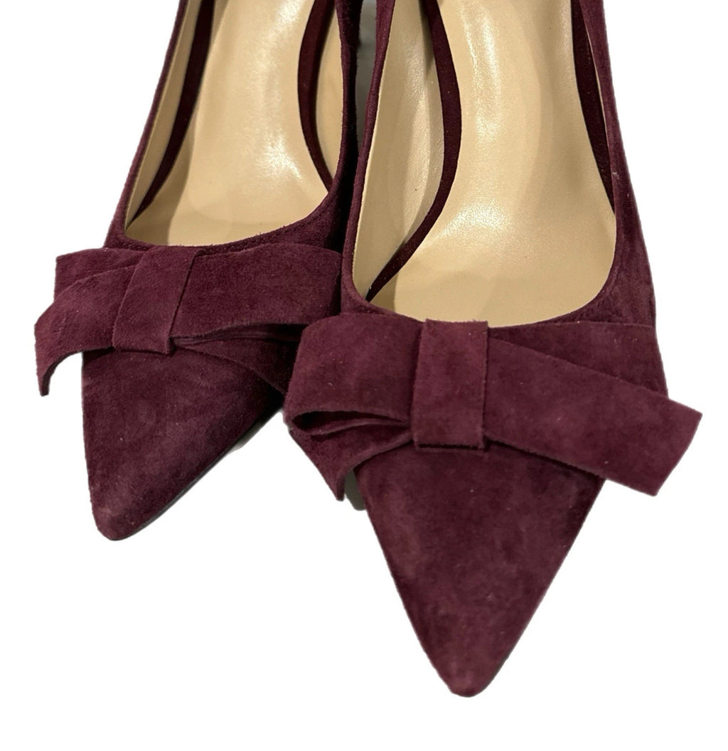 ANN TAYLOR Burgundy Suede Heels Pointy Toe Classic with Bow Detail Women’s Size 9