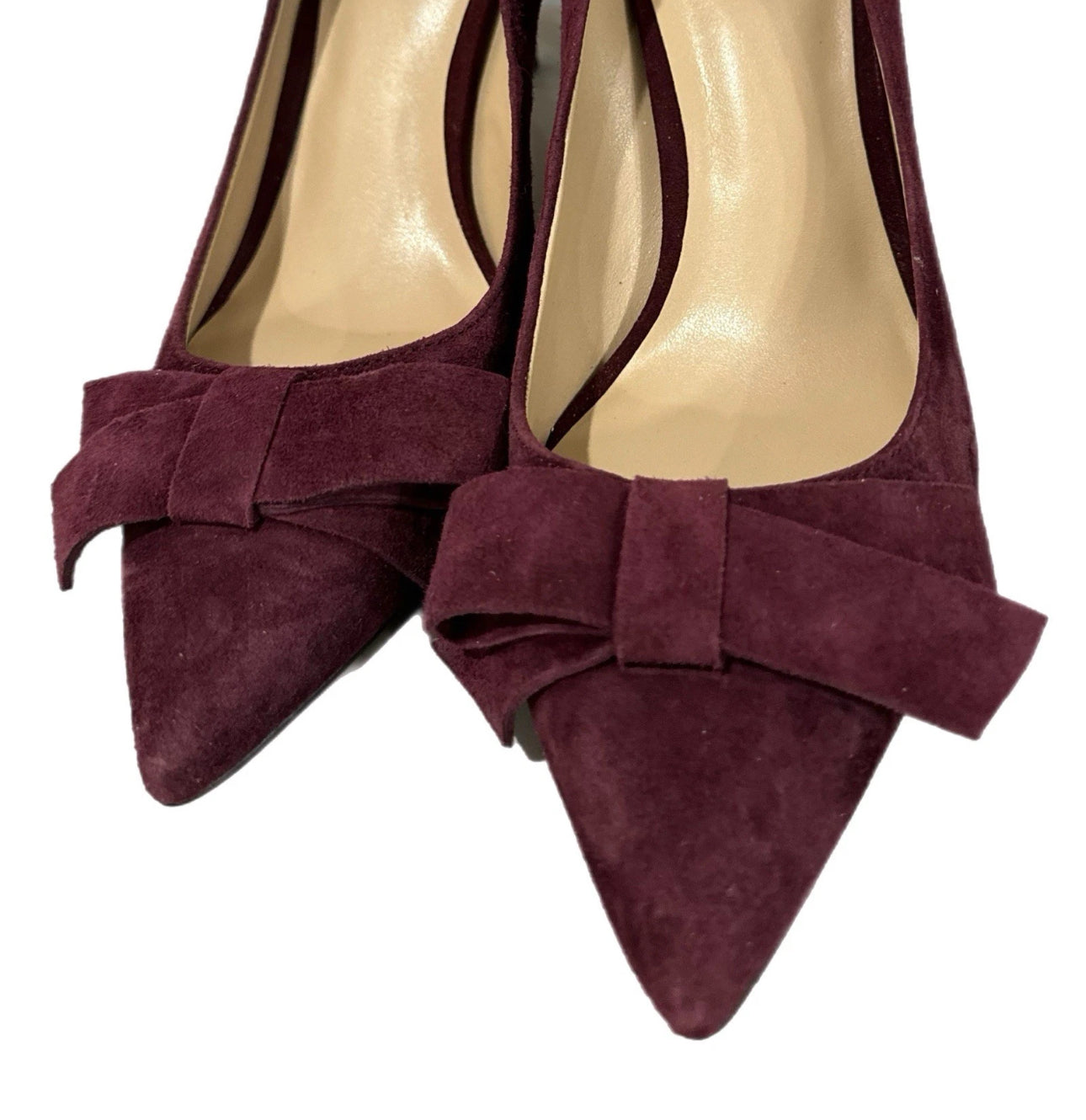 ANN TAYLOR Burgundy Suede Heels Pointy Toe Classic with Bow Detail Women’s Size 9