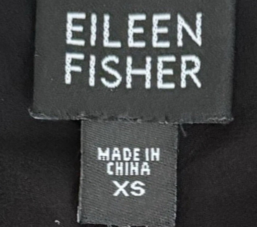 EILEEN FISHER 100% Silk Open Front Sheer BlouseBlack Sequin Trim Elegant Crop XS