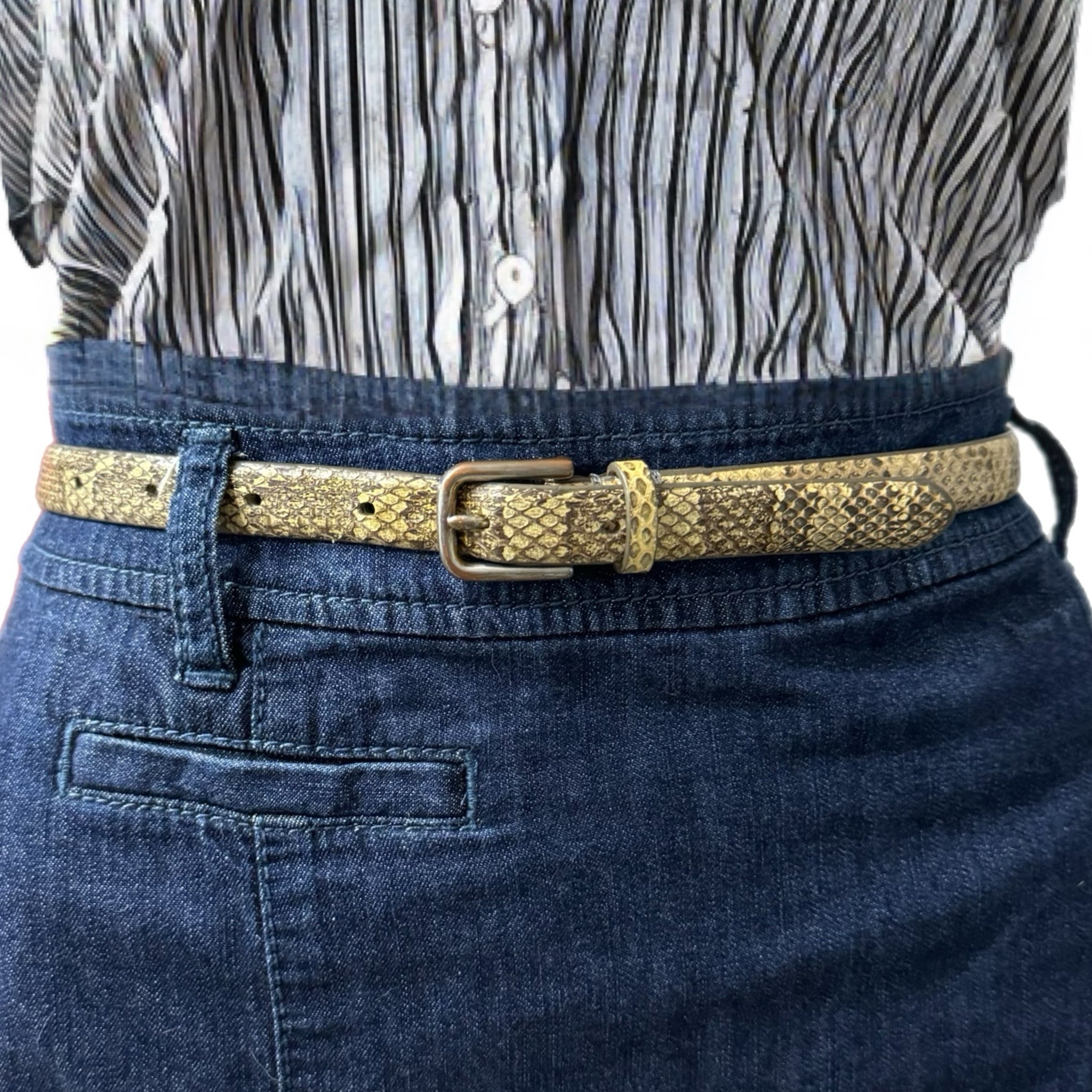 J. Crew Women’s Genuine Leather Belt Chic Snakeskin Print Sz Small 4/6 VTG Style
