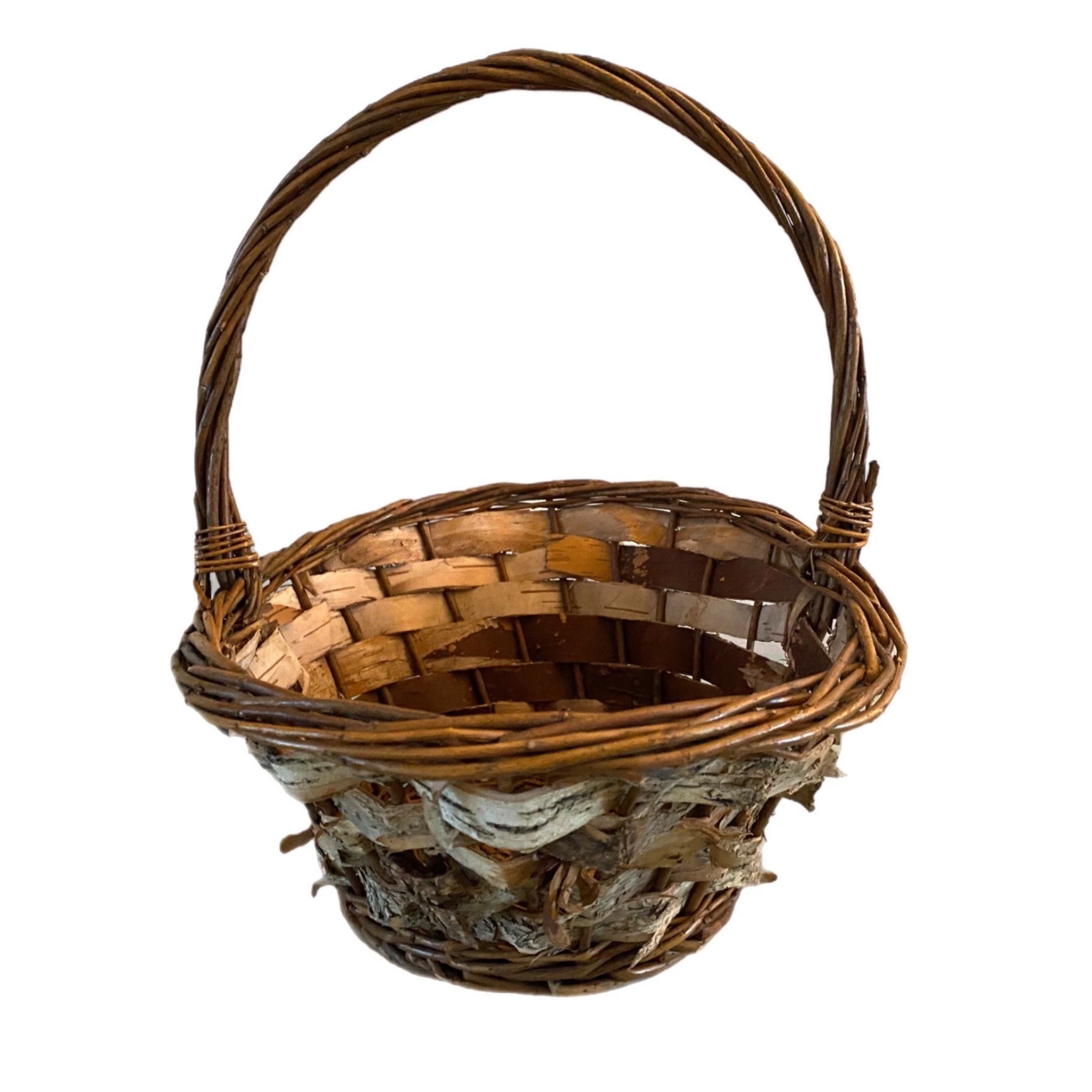 Woven Wicker Birch Bark Basket Country Farmhouse Lodge Cabin Decor Rustic