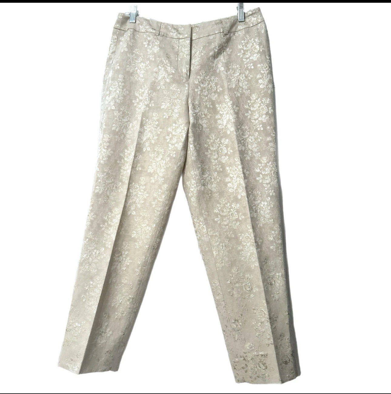 TALBOTS Petites Made In Italy Metallic Floral Brocade Pant Elegant Trouser Sz 8/10