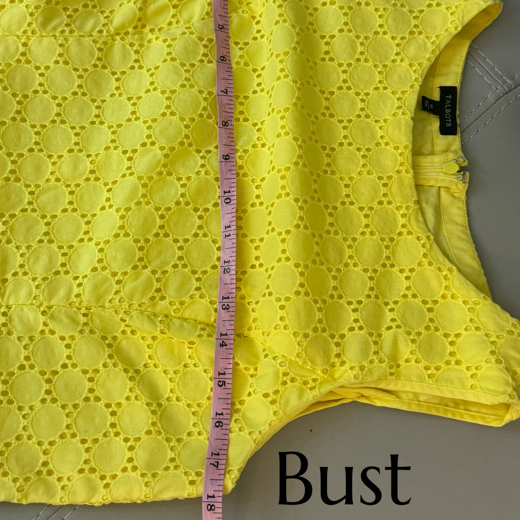TALBOTS 100% Cotton Lemon Yellow Dress Preppy Lady Sheath Eyelet Knee Hem Sz 10
