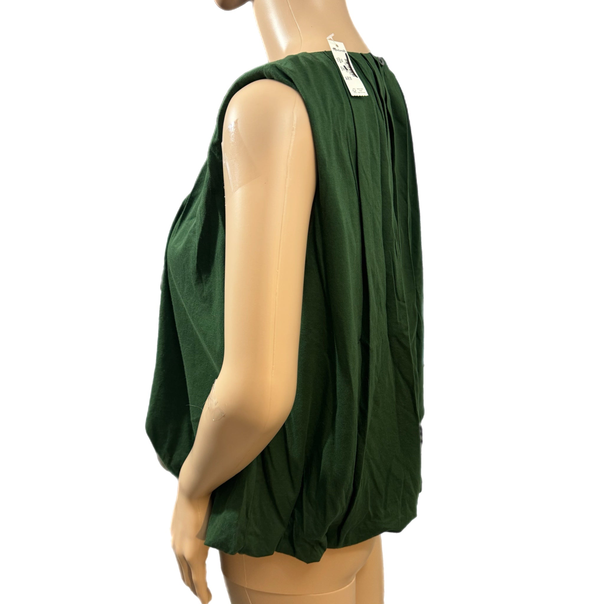 MADEWELL Sleeveless Crewneck Bubble Tank Top Sz XXS (Fits XS) Green Pleated New