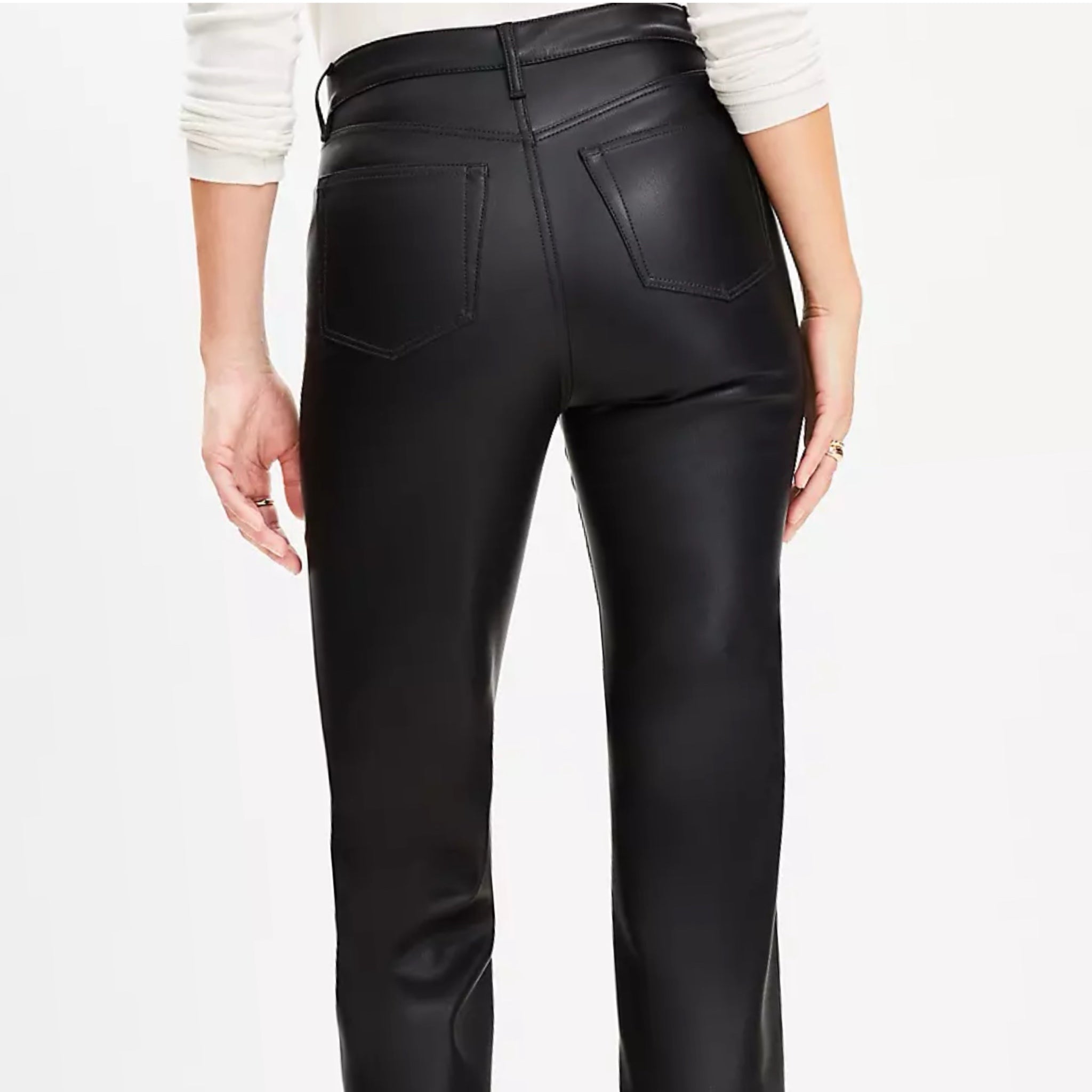 Ann Taylor LOFT Vegan Leather Pants Straight Leg High Rise Black NWT Women Sz 16