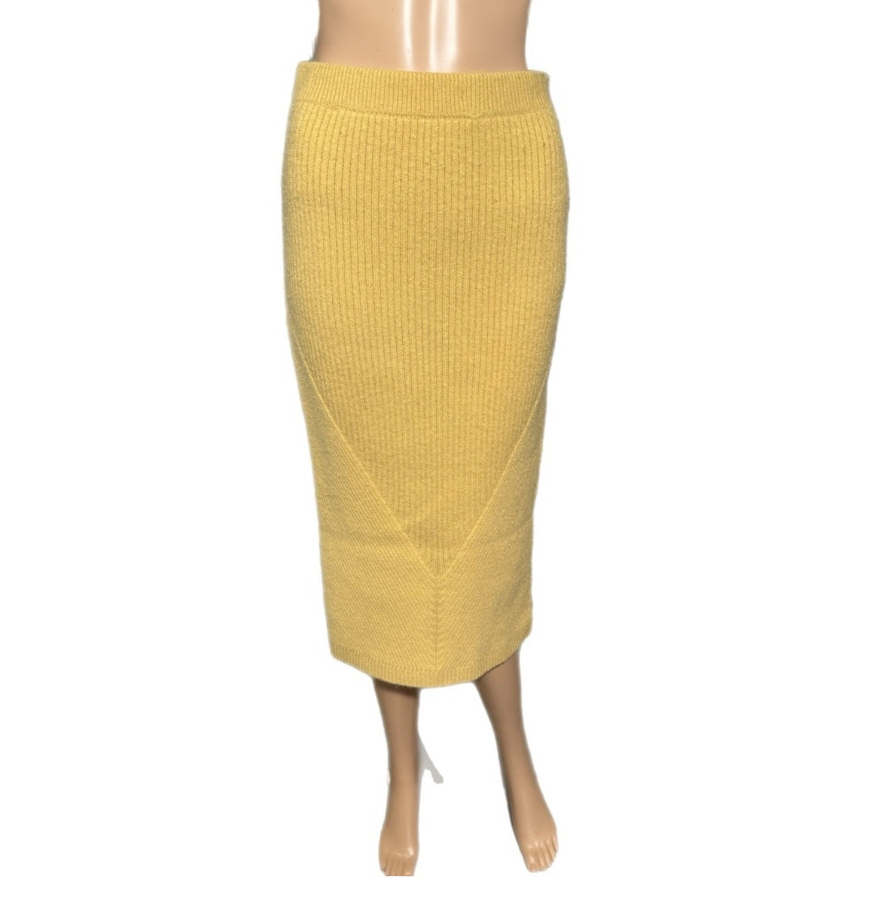 Sweet Baby Jamie Designer Skirt Yellow Knit Midi Pencil High Rise Sz M MSRP $220