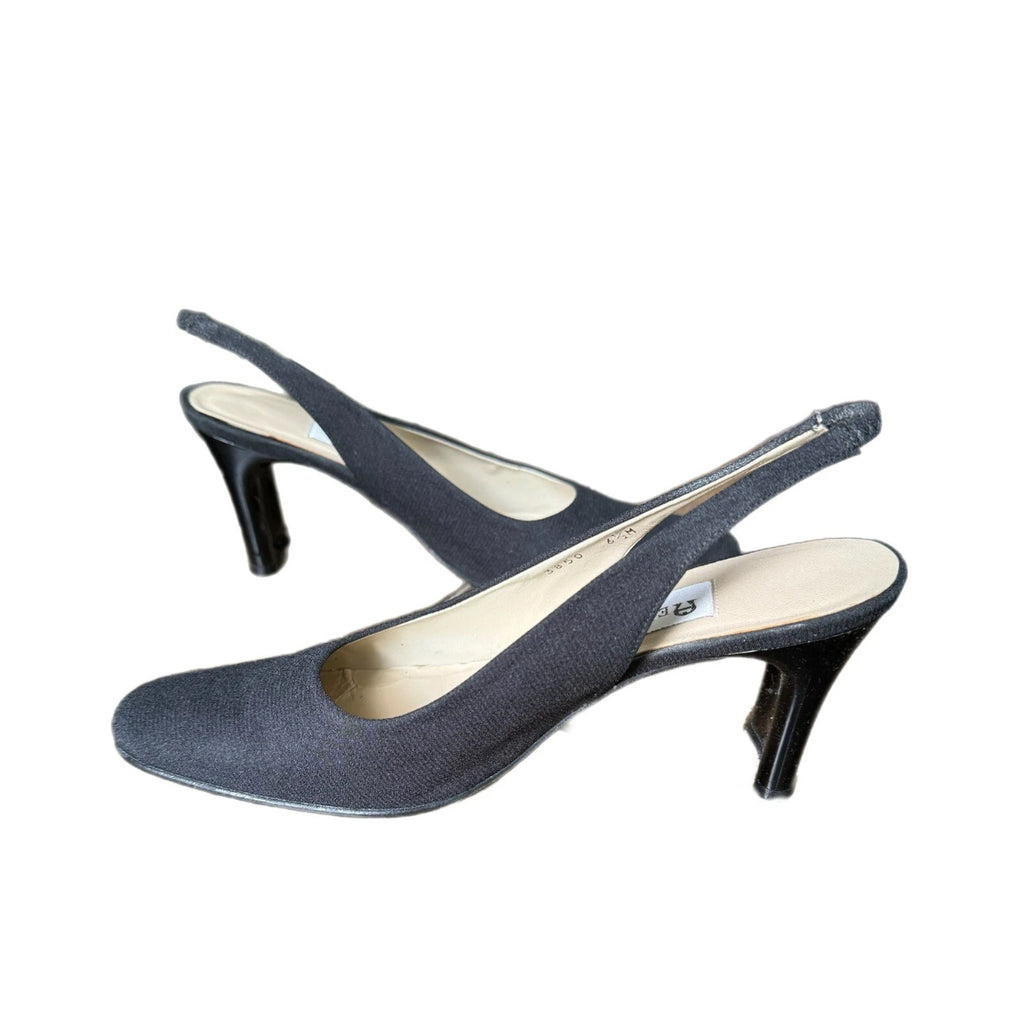 Vintage 90s Etienne Aigner Black Melrose Slingback Heels Leather Sole SPAIN 6.5