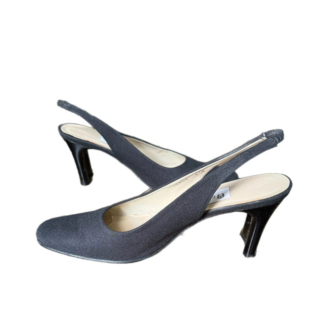 Vintage 90s Etienne Aigner Black Melrose Slingback Heels Leather Sole SPAIN 6.5