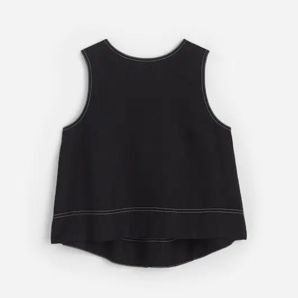 MADEWELL Linen Pleated Shell Top Women’s XS / S Jet Black Minimalist Chic Blouse