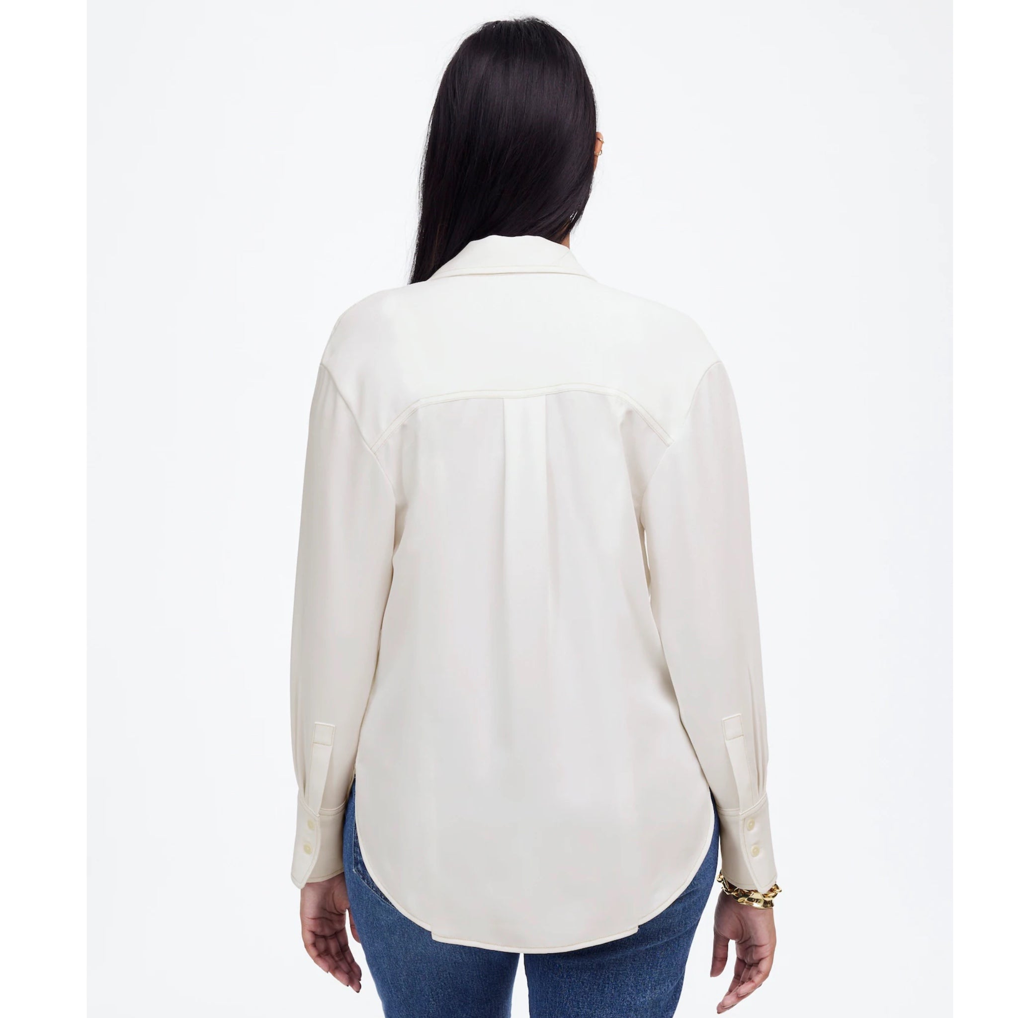 MADEWELL Contrast Stitch Popover Blouse XS White Ivory Long Sleeve MSRP $118 New