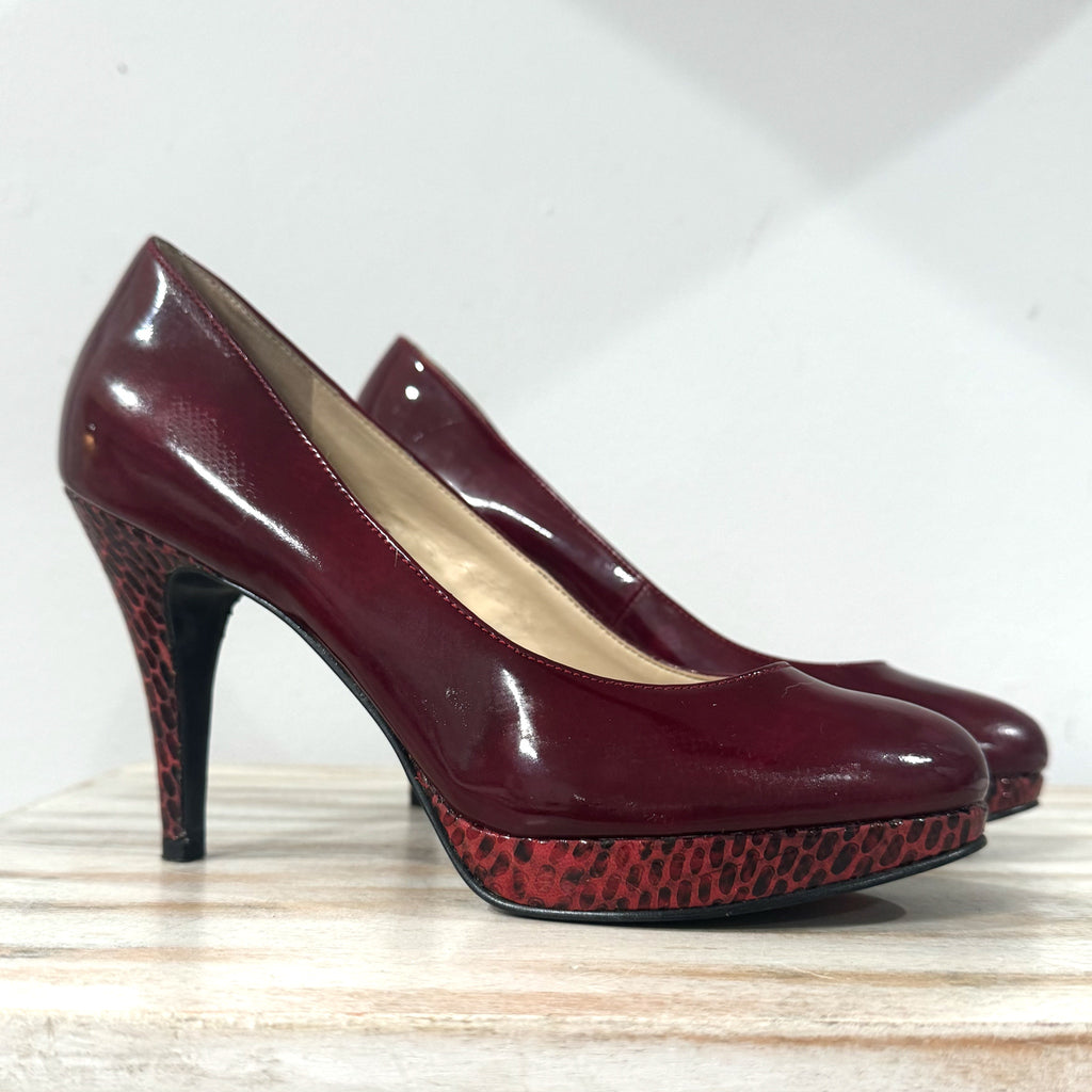 Enzo Angiolini High Heels Women’s Merlot Snake Skin Vegan Patent Leather Sz 6