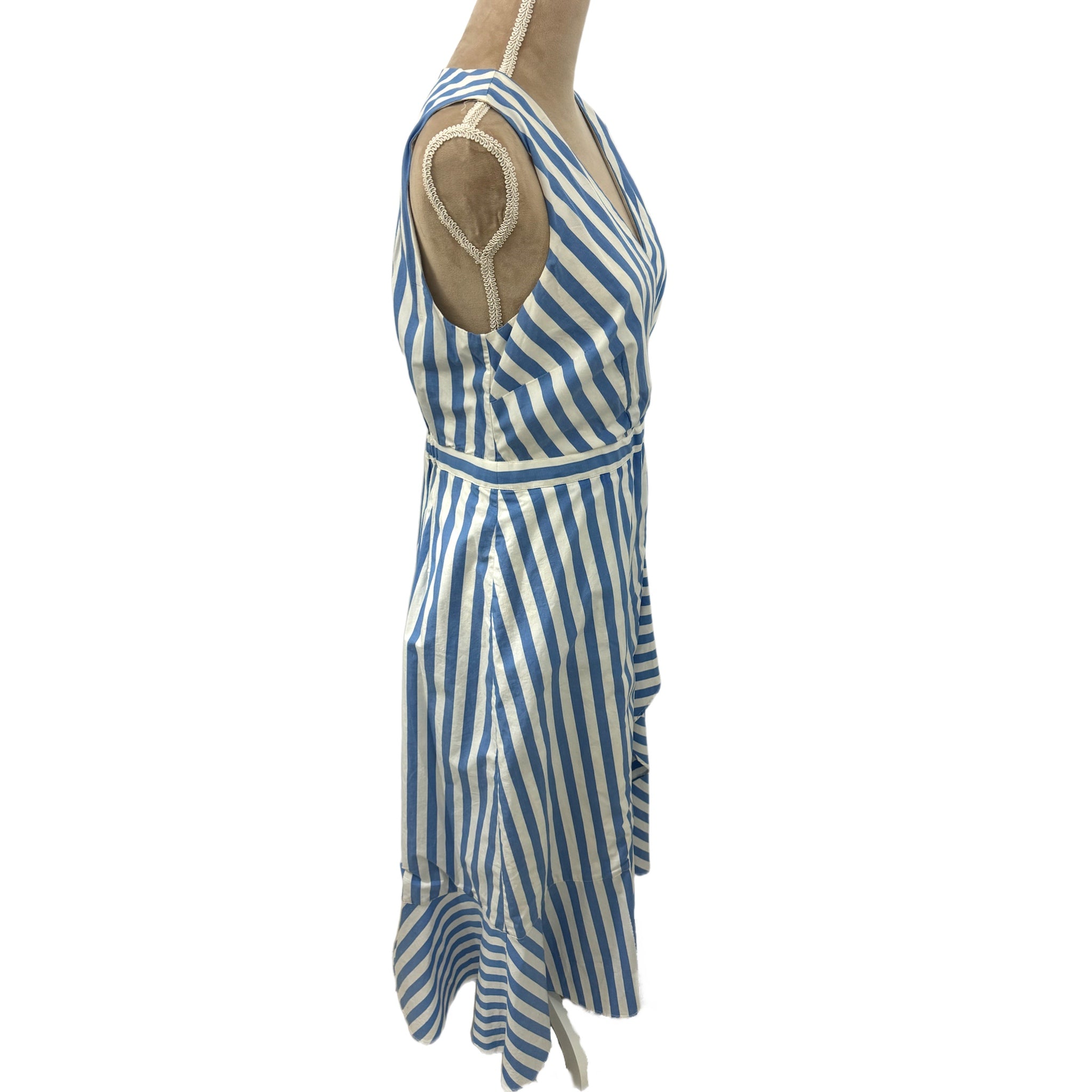 J.CREW Coastal Chic V Neck Dress Cotton Poplin Midi Ruffle Hem Women’s Sz 10