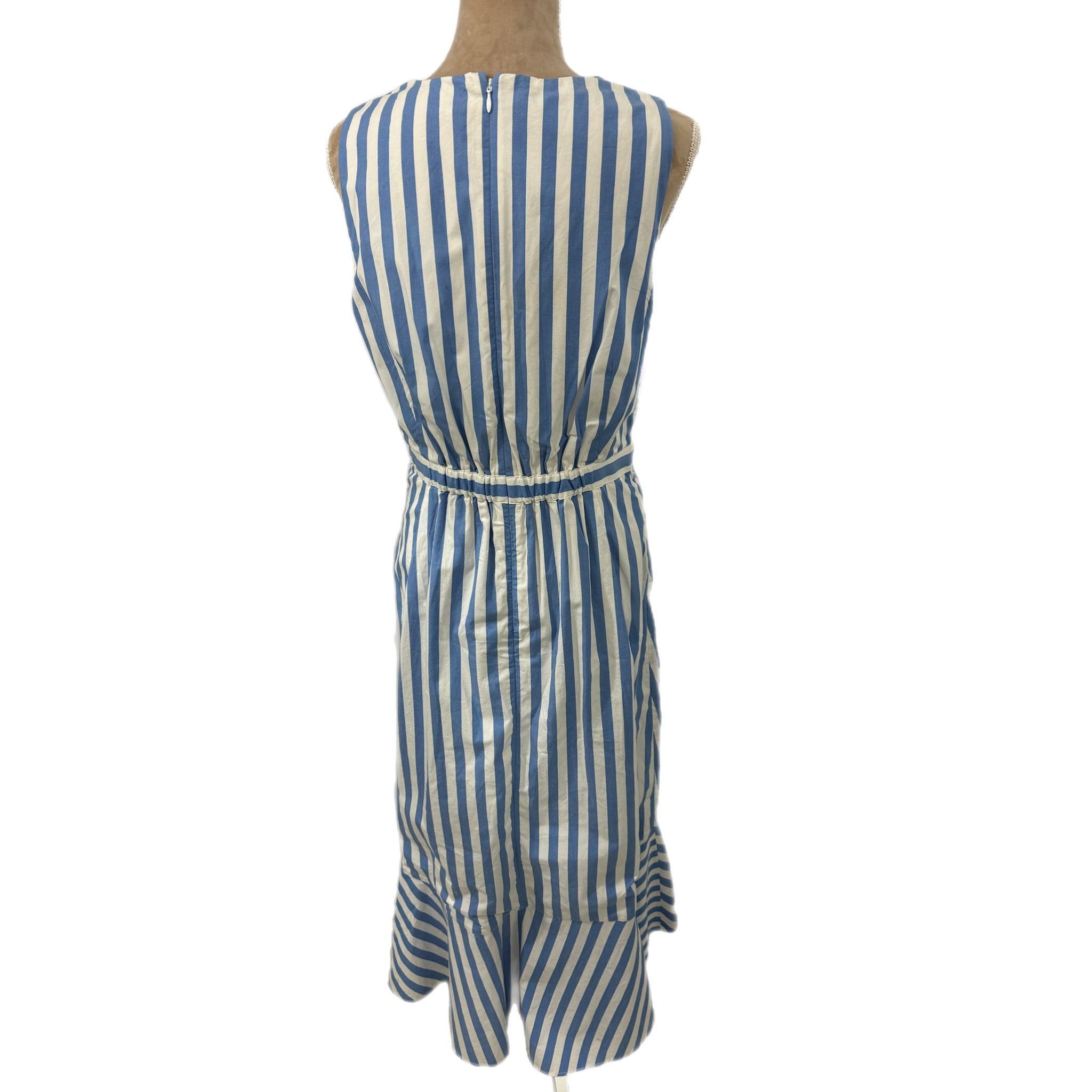 J.CREW Coastal Chic V Neck Dress Cotton Poplin Midi Ruffle Hem Women’s Sz 10