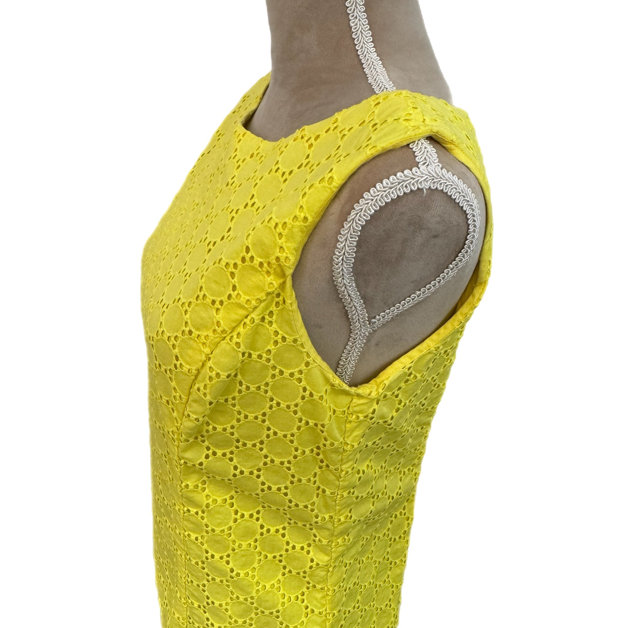 TALBOTS 100% Cotton Lemon Yellow Dress Preppy Lady Sheath Eyelet Knee Hem Sz 10