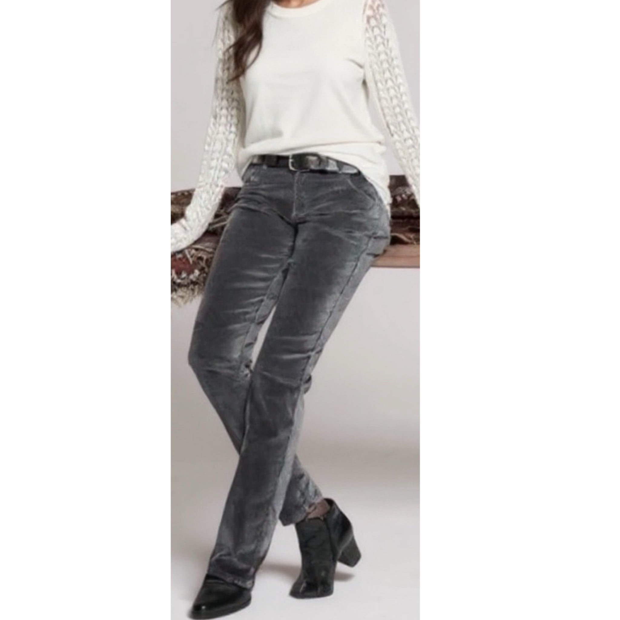 Garnet Hill Gray Straight Leg Corduroy Pants Womens Size 10P Effortless Chic