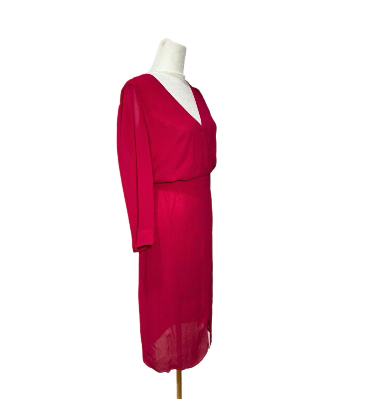 Bebe Womens Raspberry Pink Chiffon Faux Wrap Midi Dress 3/4 Sleeve NWT Sz 4
