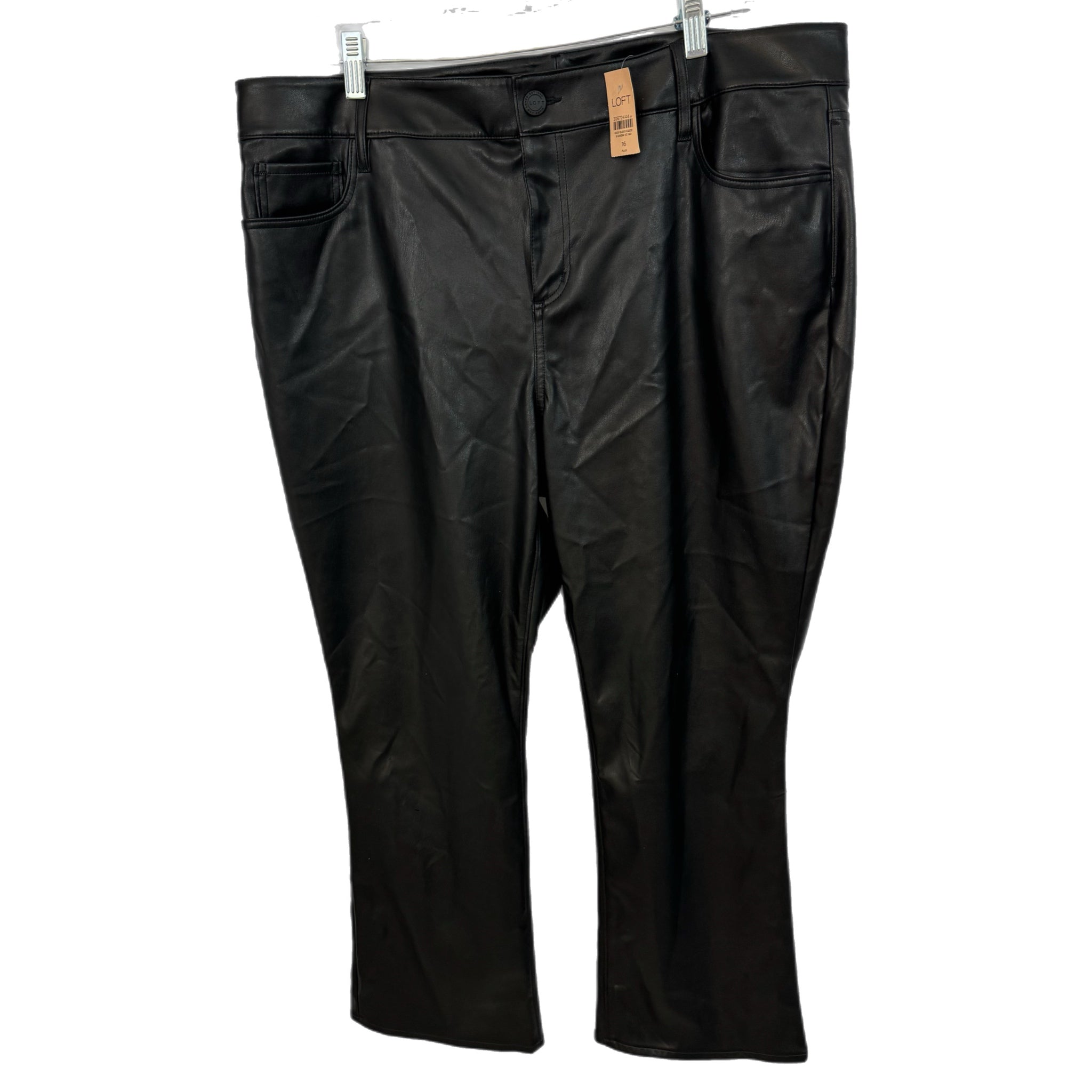 Ann Taylor LOFT Vegan Leather Pants Straight Leg High Rise Black NWT Women Sz 16