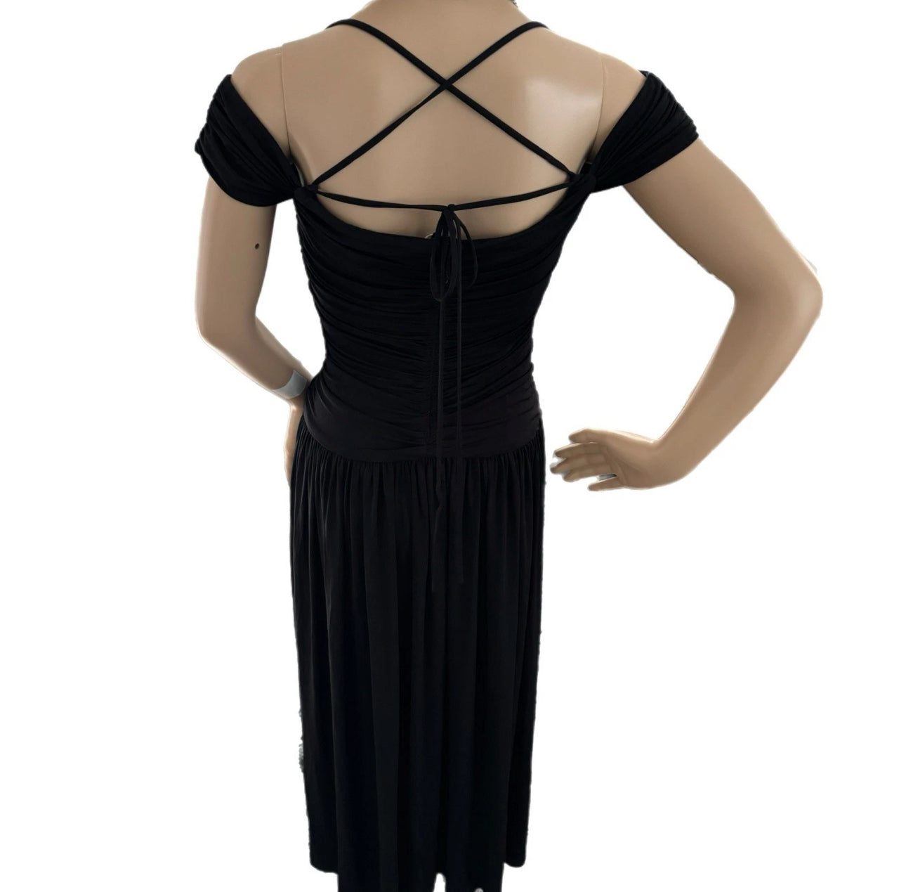 Rosetta Getty Collective Off Shoulder Black Ruched Midi Dress Sz 4 | MSRP $485