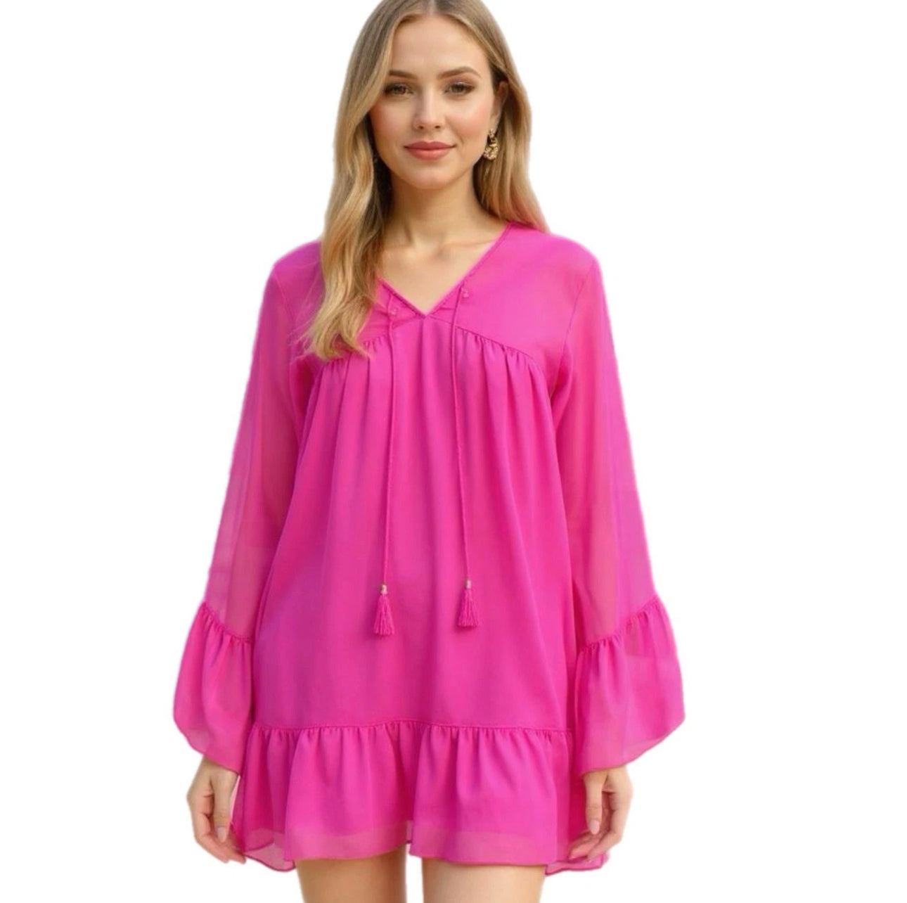 Rachel Zoe Designer Silk Boho Ruffle Lightweight Dress Long Sleeve Women’s Sz 2