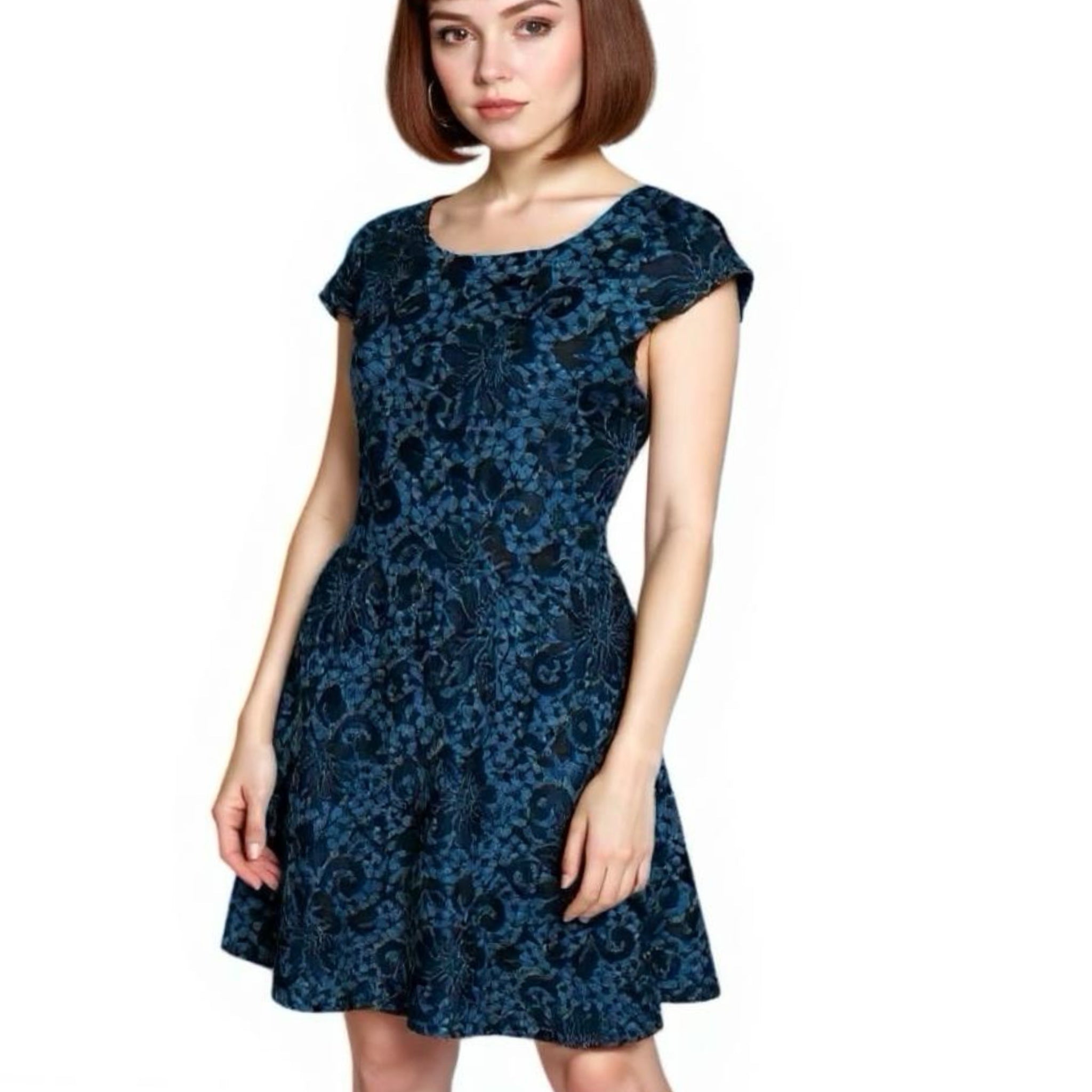Vintage Neiman Marcus Navy Lace Fit & Flare Cocktail Dress Classic Elegance Sz 10
