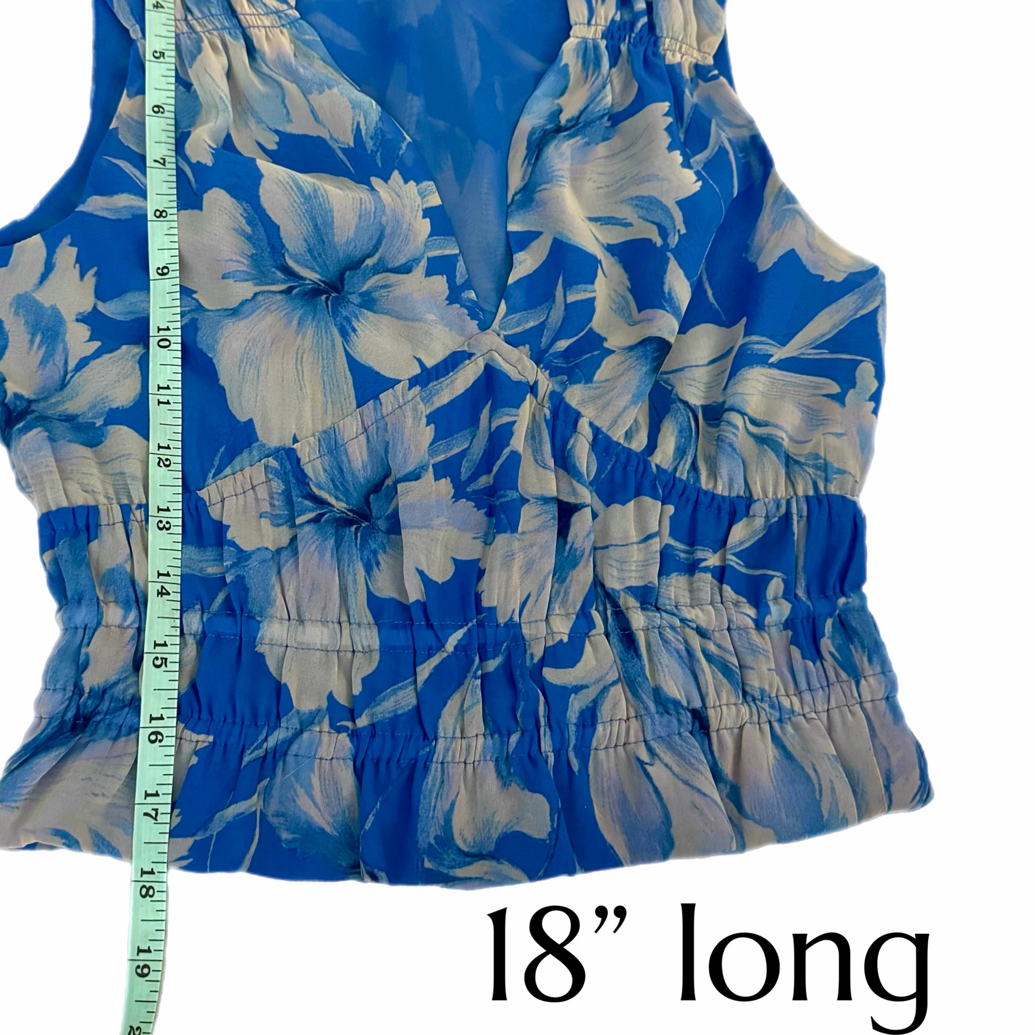 Steve Madden Blue Floral Smocked Crop Top Sleeveless Ruched Blouse Sz XS