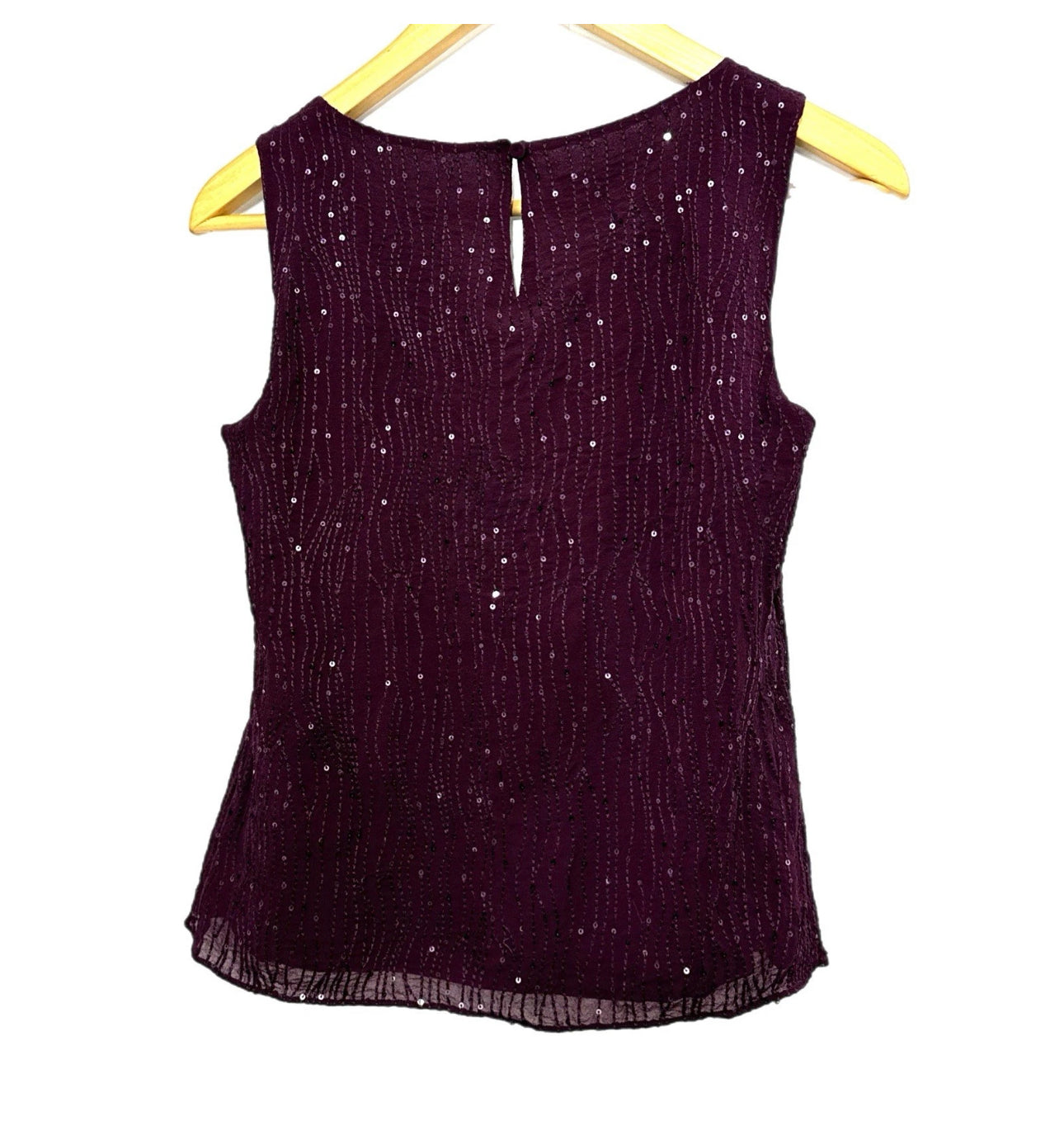 Talbots 100% Silk Sleeveless Blouse Embroidery Sequins Plum Purple Sz 6