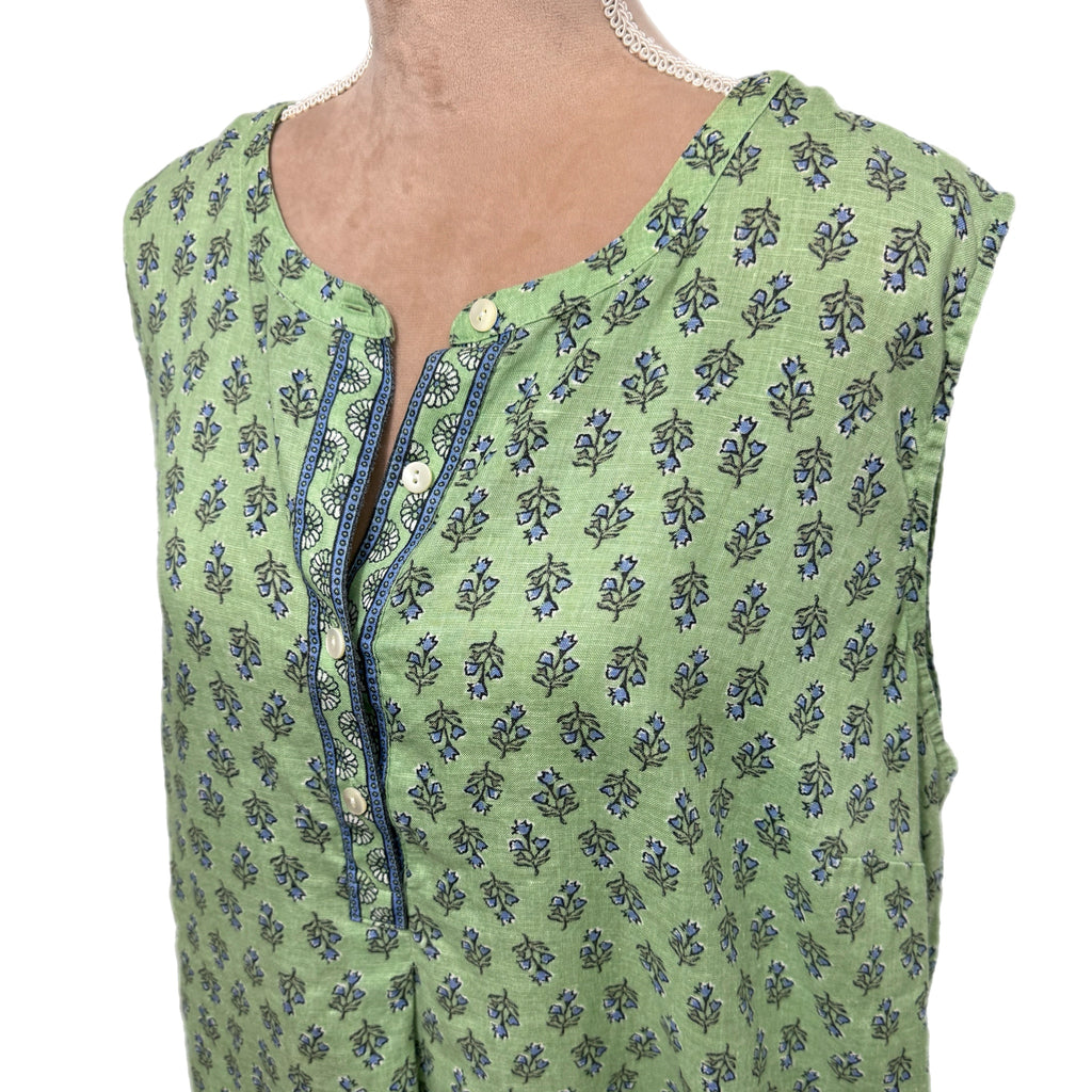 J. Jill Linen Tank Blouse Multi Green Floral Women’s Sz 2X Coastal Preppy