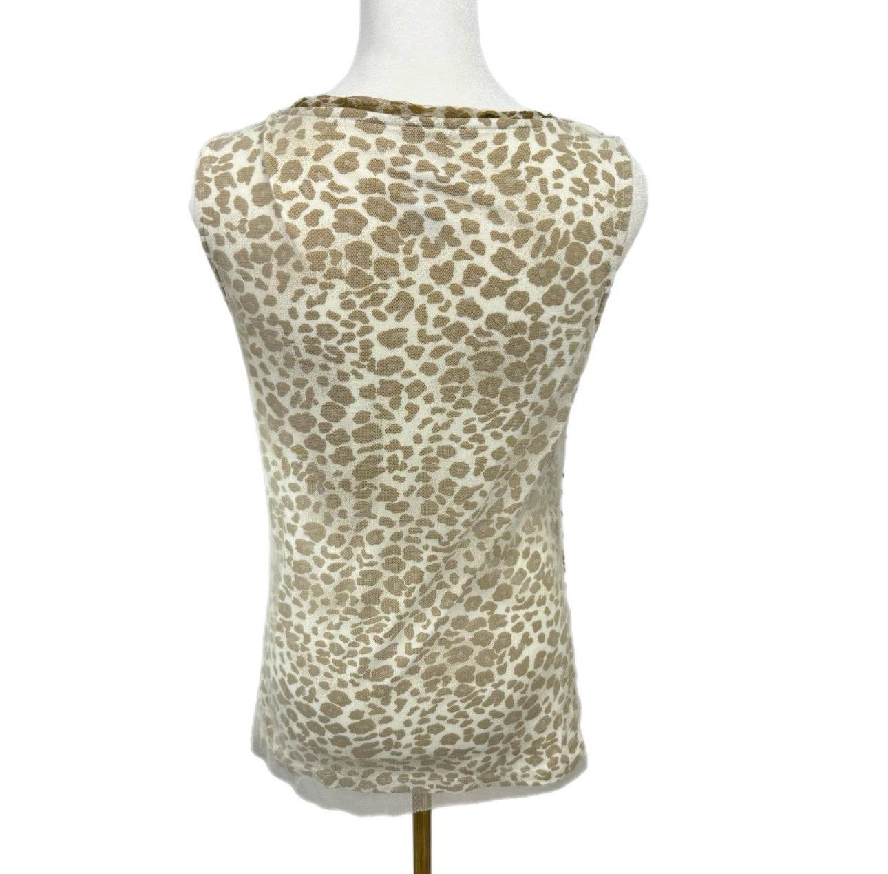 CHICOS 0 Gold Sequin Tank Top Shell Scoop Neck Contrast Print Blouse Sz S