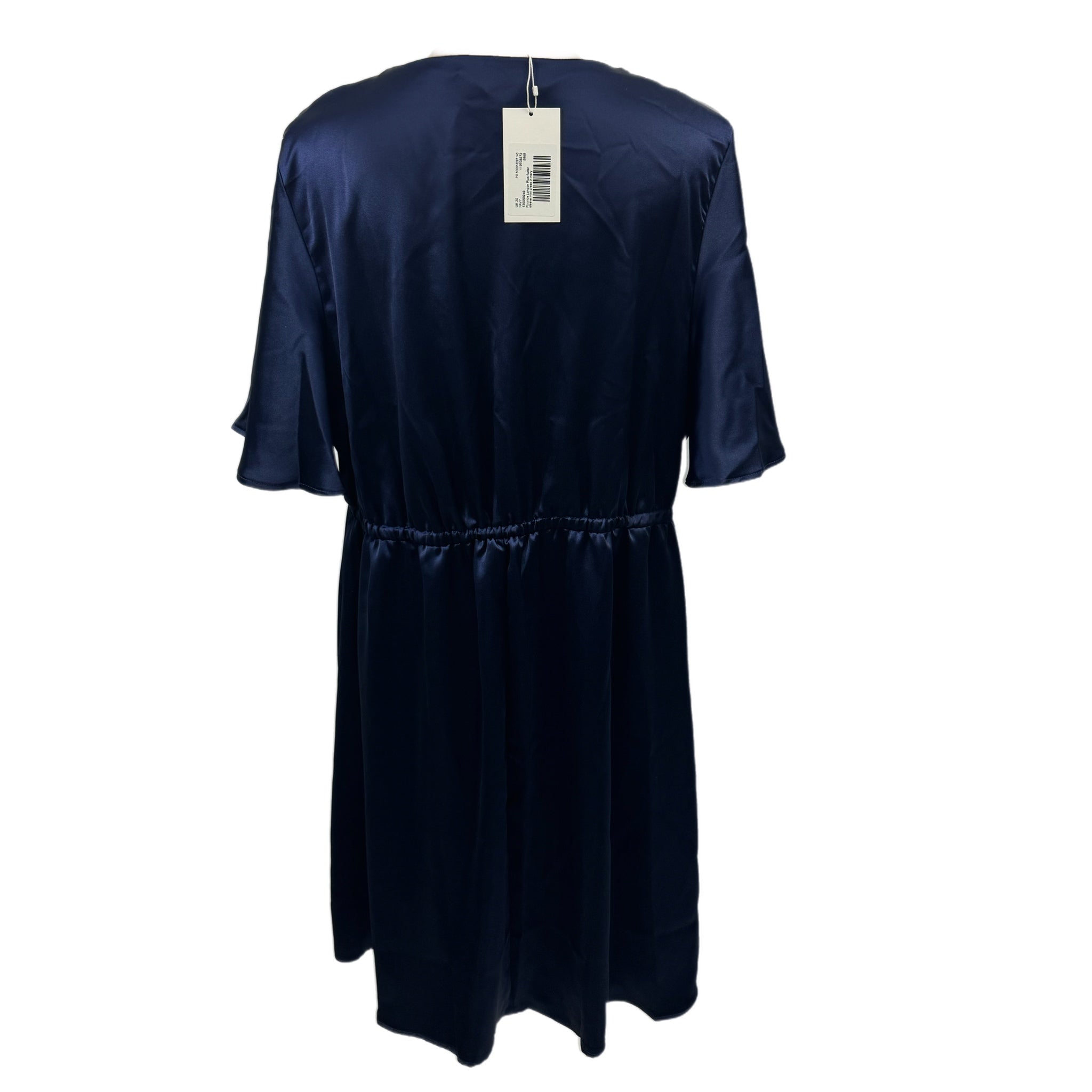 FLOUNCE LONDON Navy Satin Flutter Sleeve Mini Dress Short Sleeve V Neck Sz 16