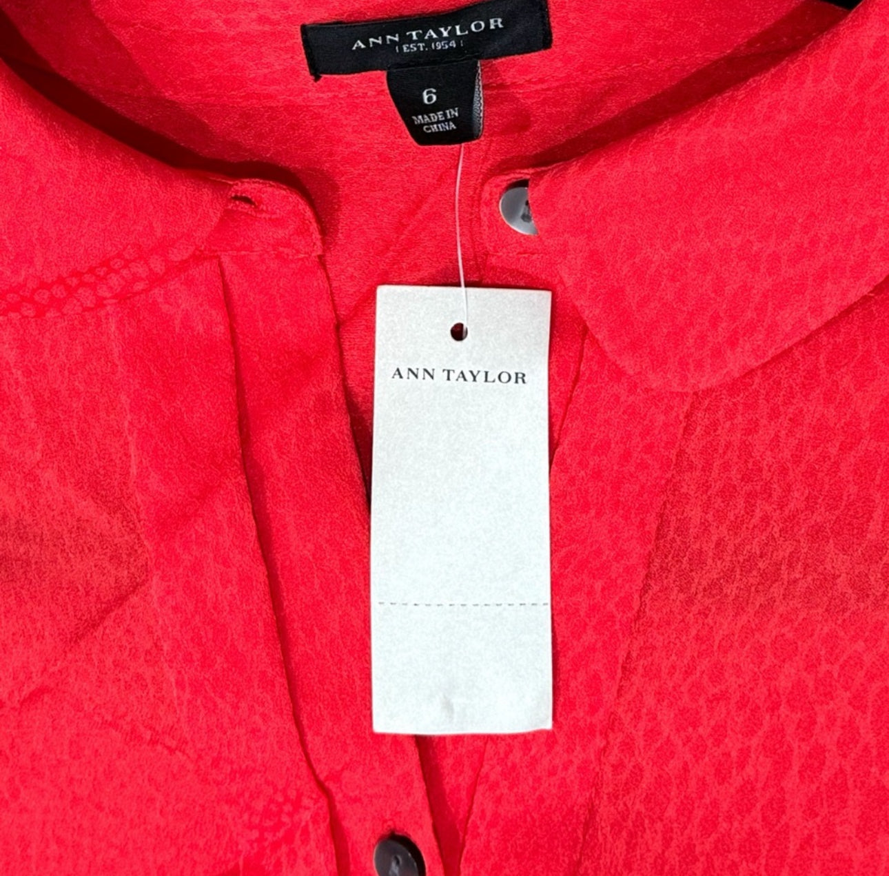 Ann Taylor Crimson Red Blouse Button-Up Top Pleated NWT Sz 6 MSRP $98
