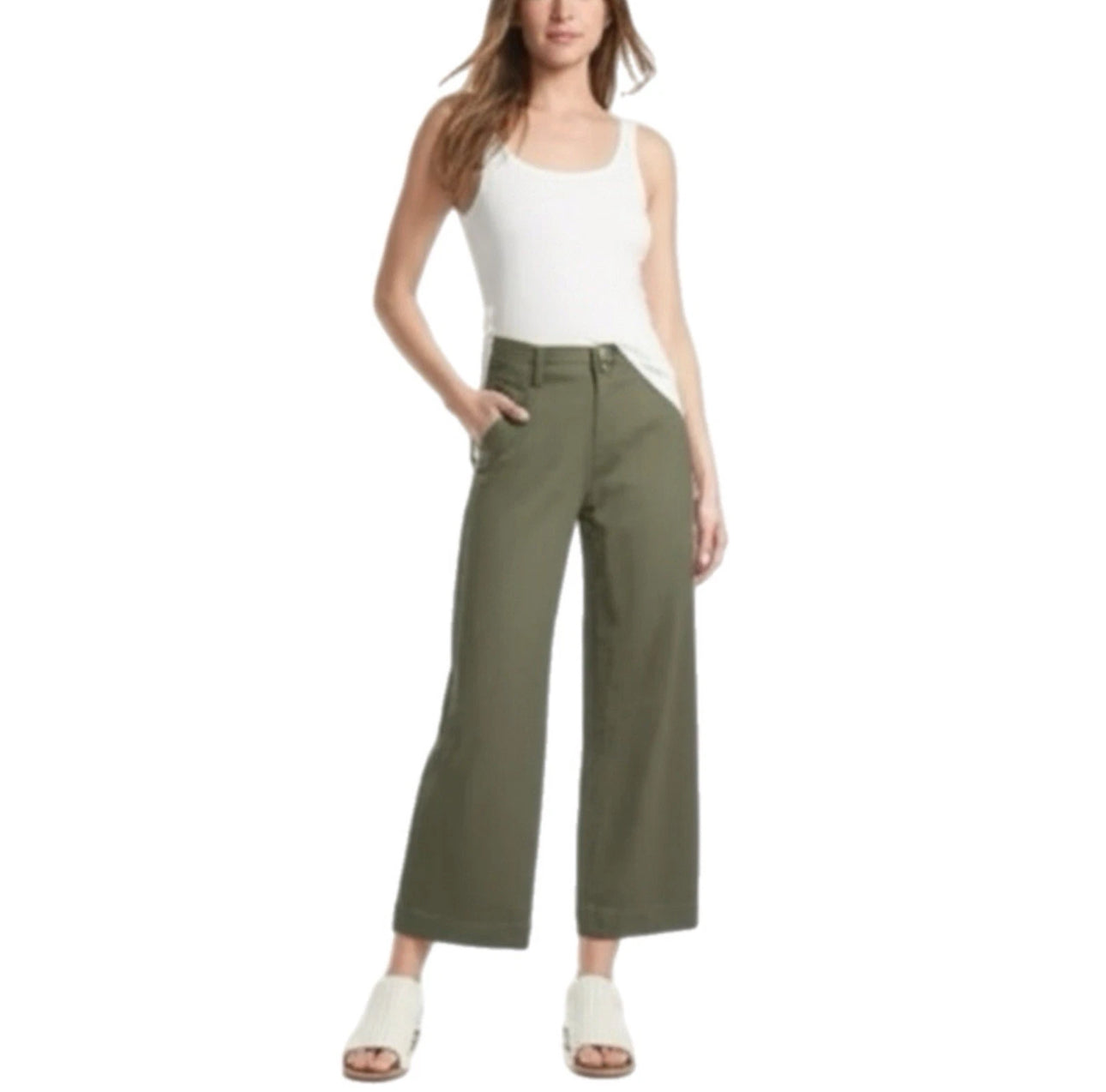 Ann Taylor High Rise Slim Wide Leg Crop Pants Olive Trousers NWT Sz 14