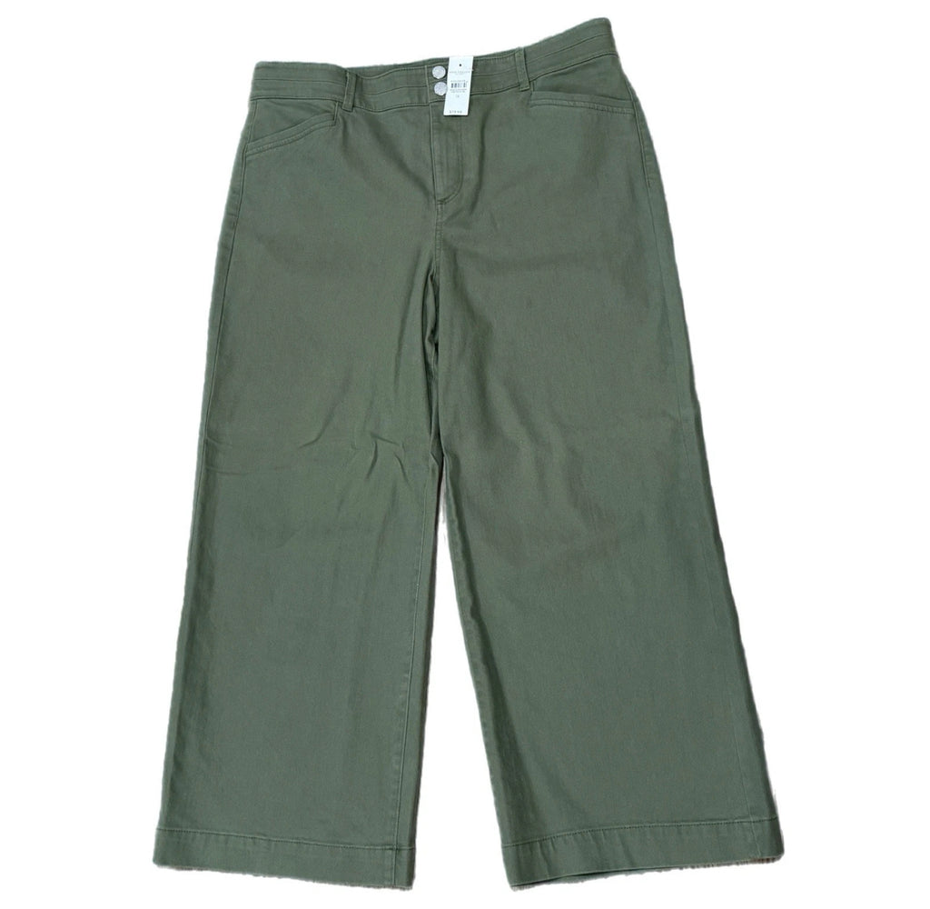 Ann Taylor High Rise Slim Wide Leg Crop Pants Olive Trousers NWT Sz 14