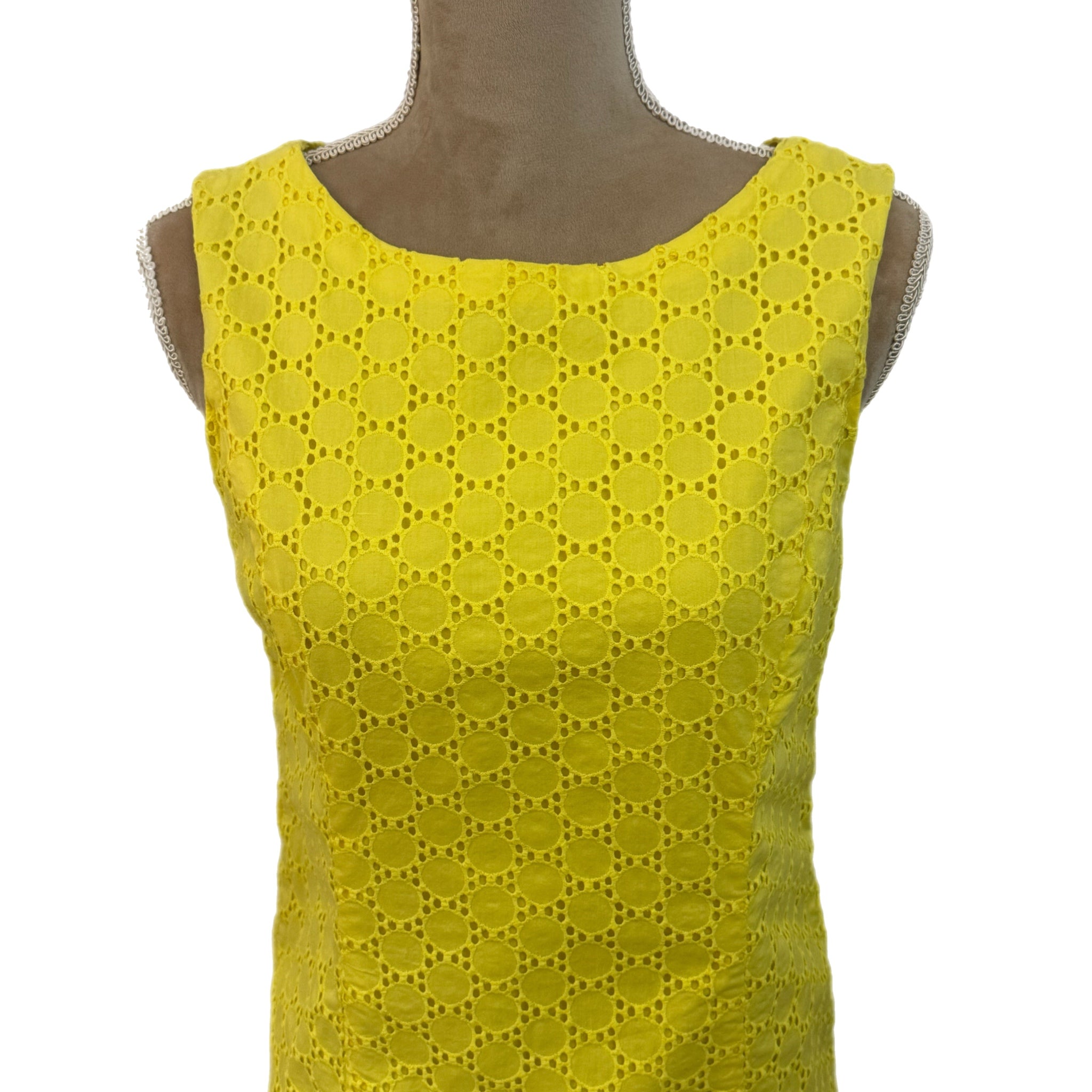 TALBOTS 100% Cotton Lemon Yellow Dress Preppy Lady Sheath Eyelet Knee Hem Sz 10