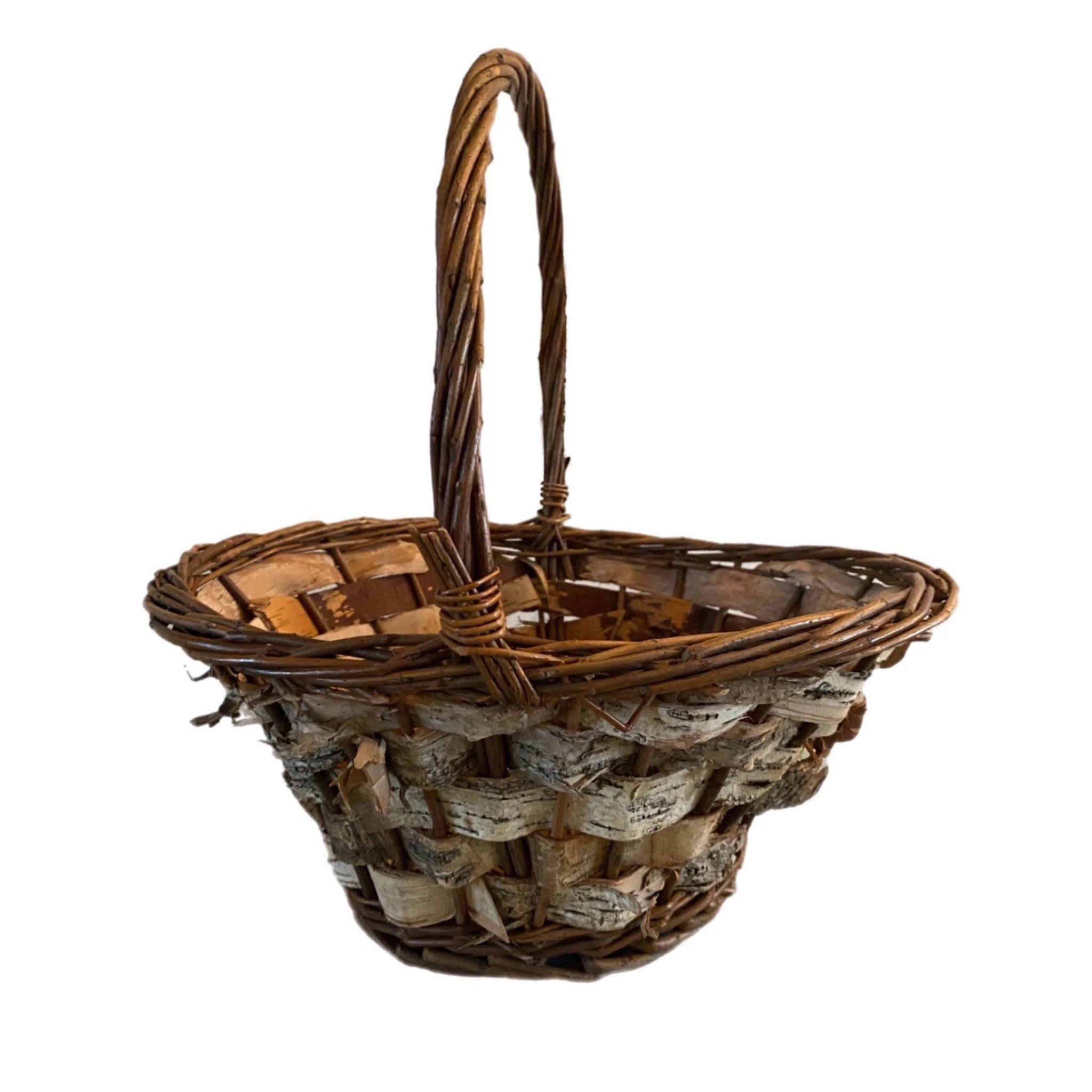 Woven Wicker Birch Bark Basket Country Farmhouse Lodge Cabin Decor Rustic