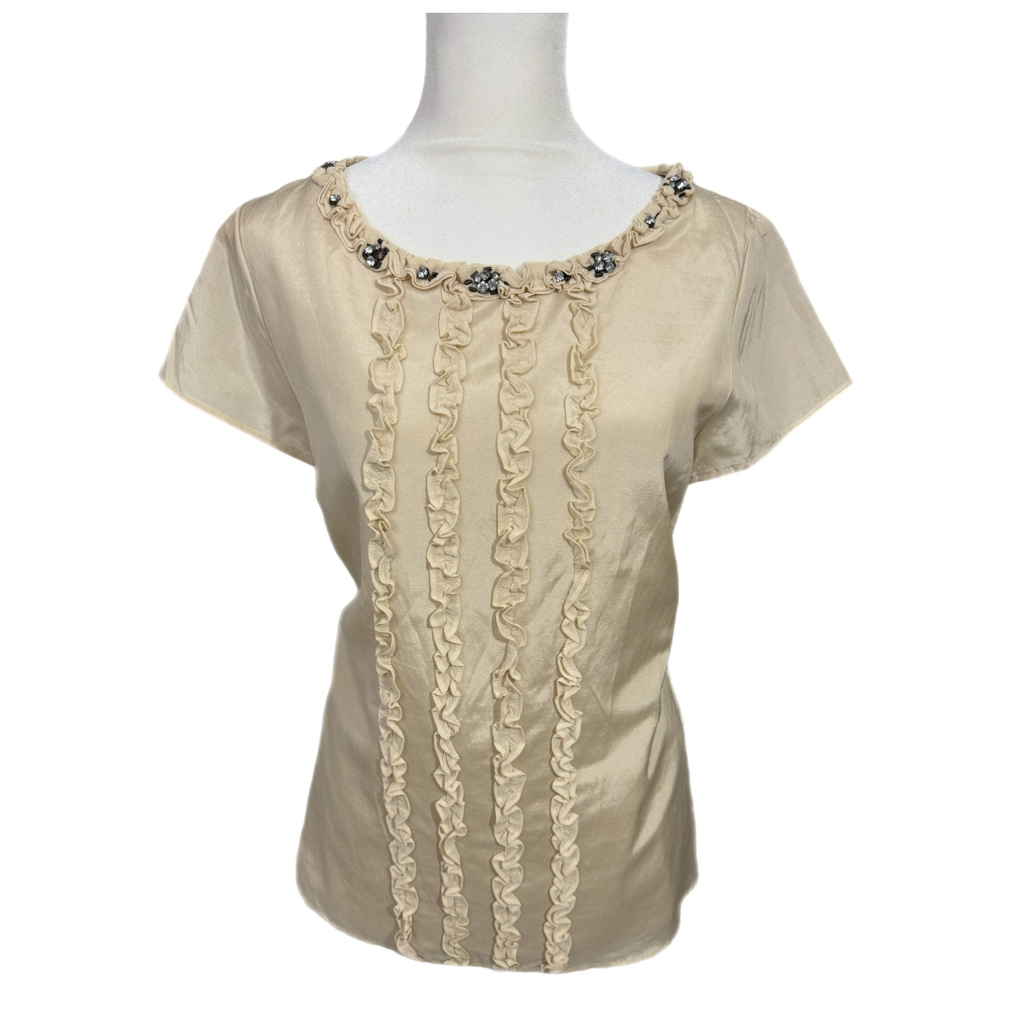 Rare BODEN LIMITED EDITION Embellished Silk Blend Top in Champagne Womens Sz 8