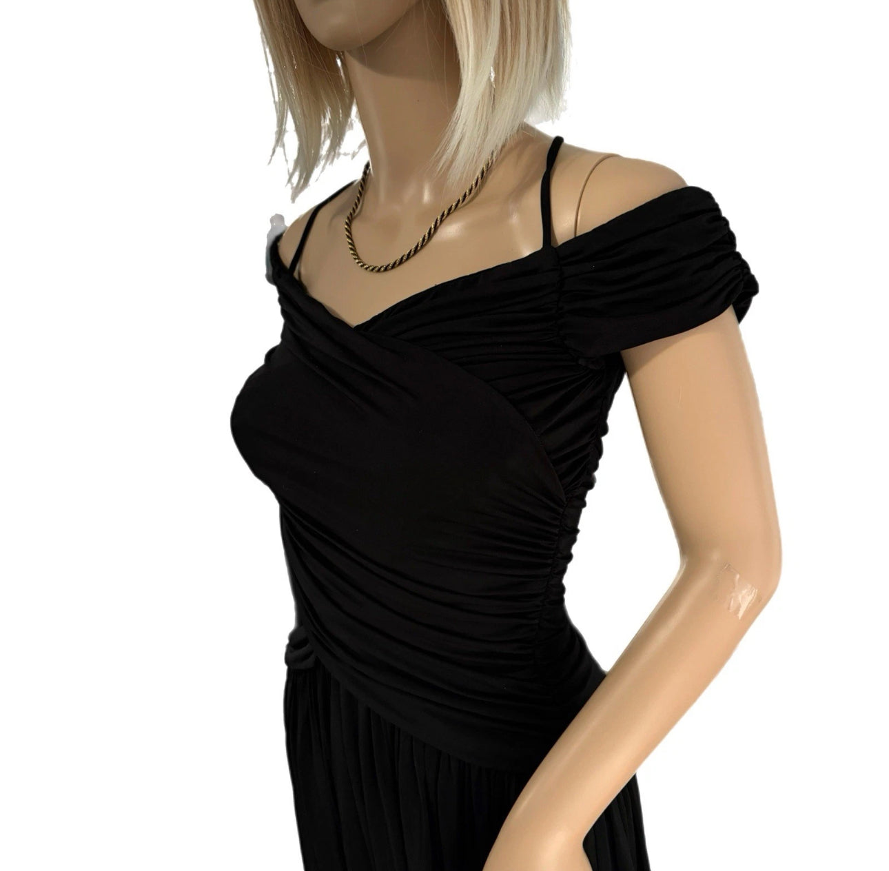 Rosetta Getty Collective Off Shoulder Black Ruched Midi Dress Sz 4 | MSRP $485