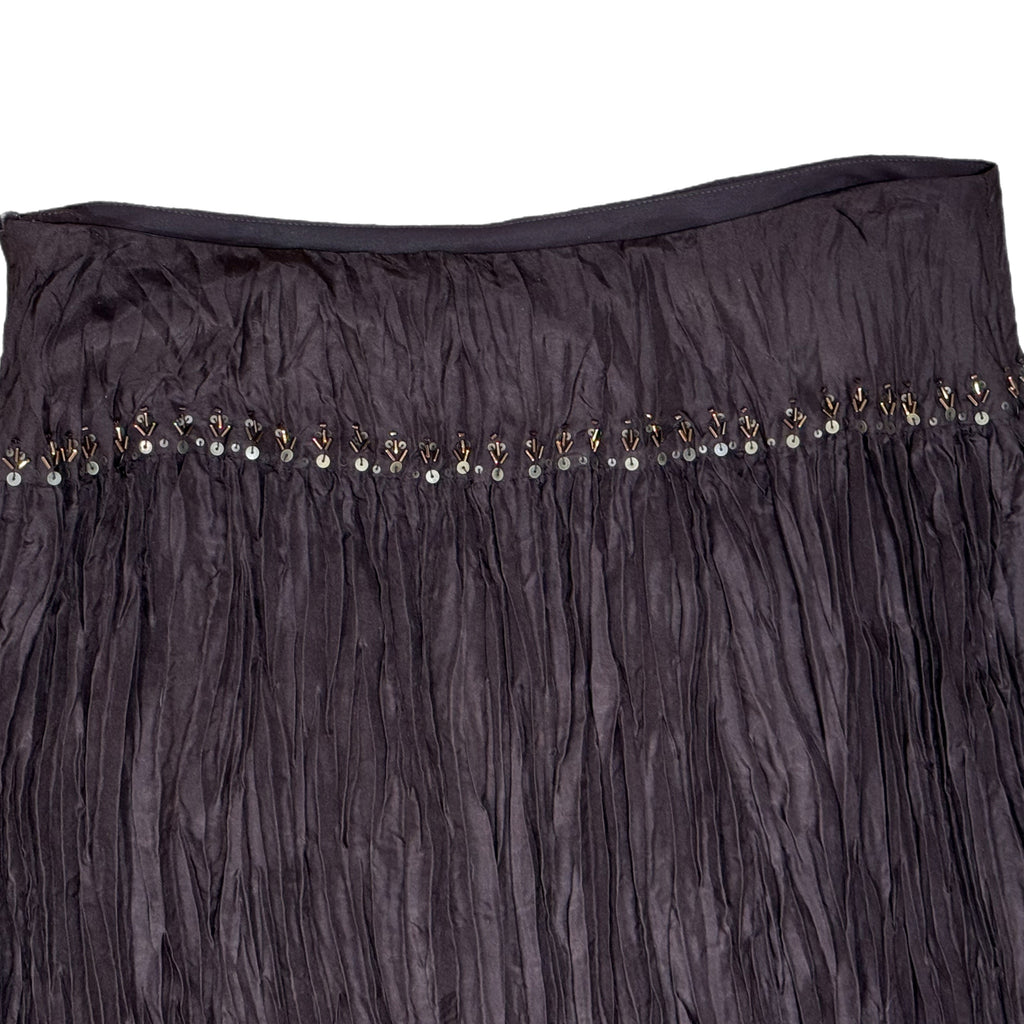 TALBOTS Petites Pure Silk Skirt Dark Evening Brown Crinkle Sequin Whimsy Sz 10