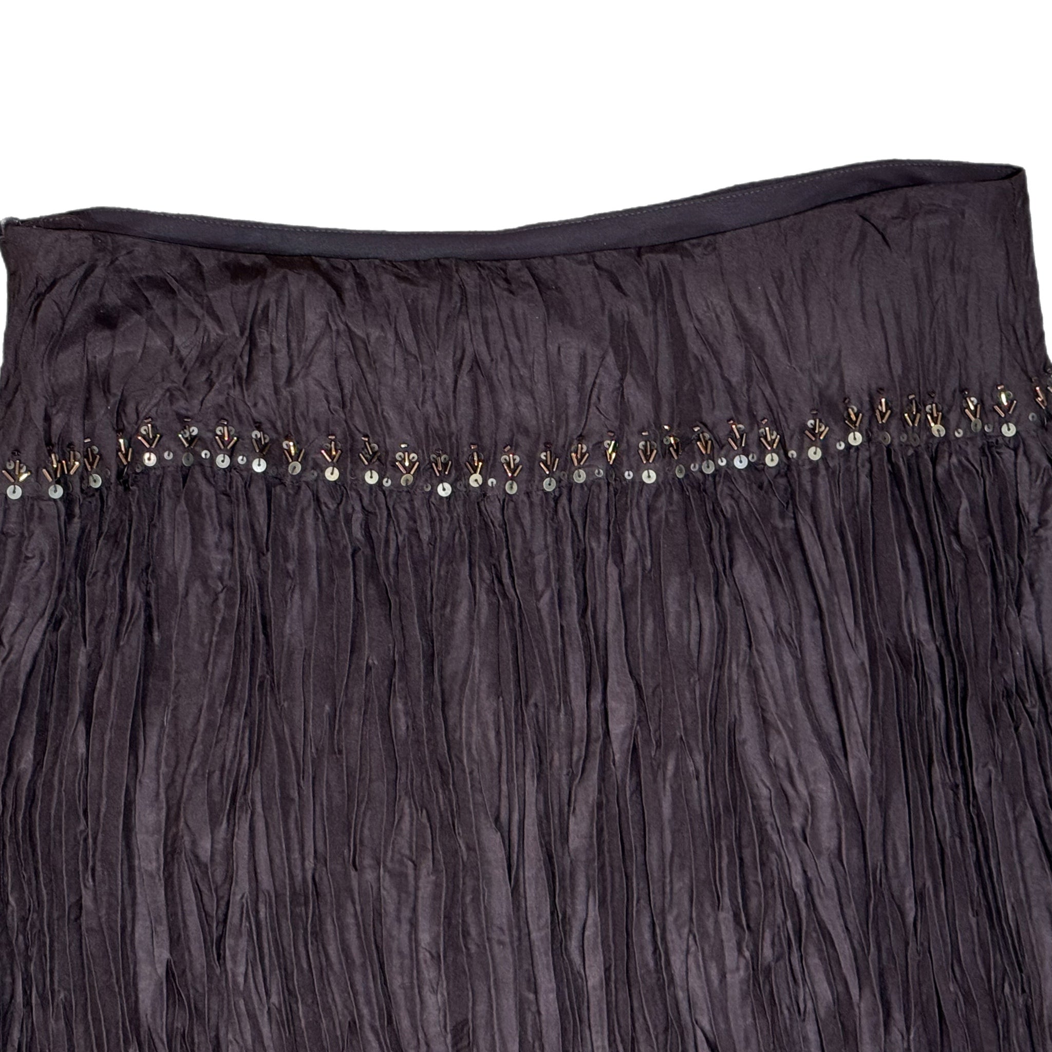 TALBOTS Petites Pure Silk Skirt Dark Evening Brown Crinkle Sequin Whimsy Sz 10