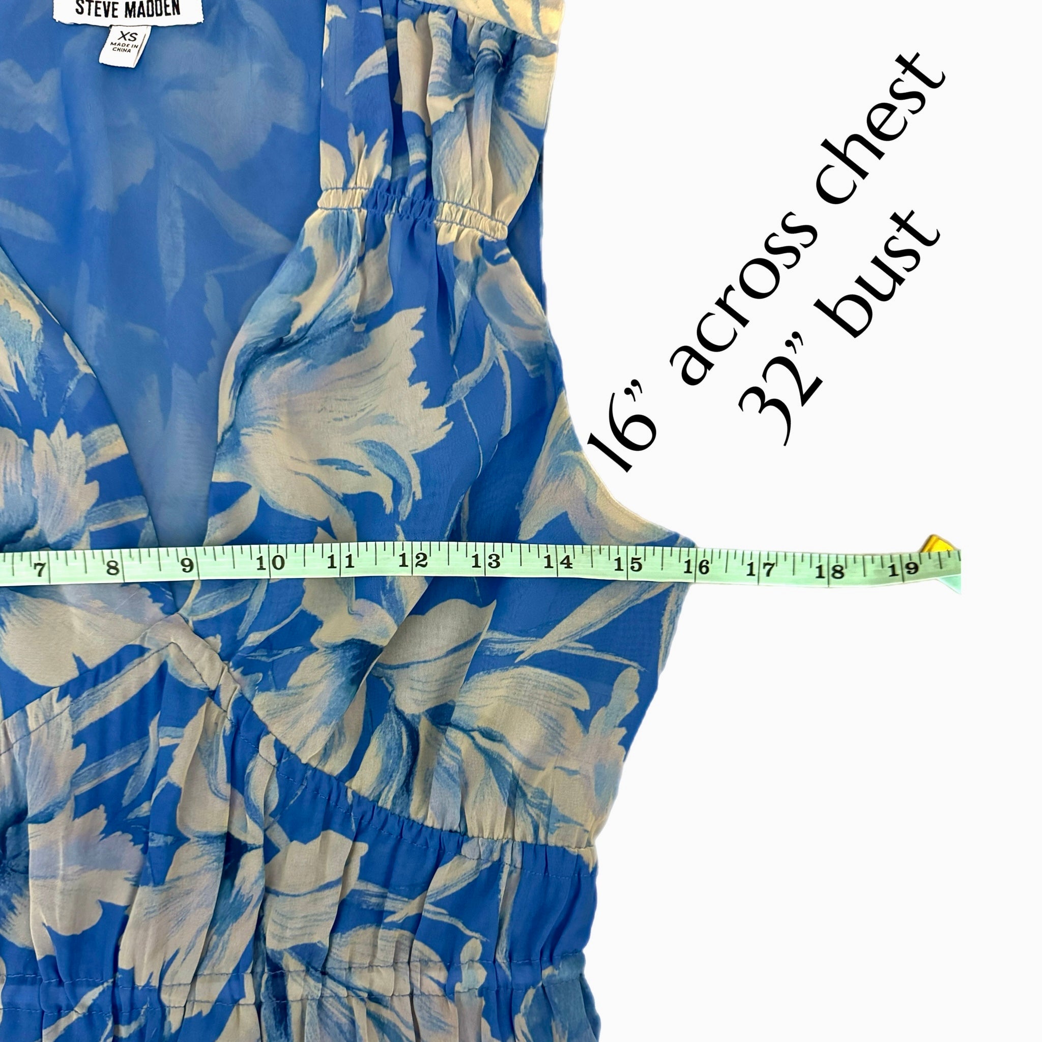 Steve Madden Blue Floral Smocked Crop Top Sleeveless Ruched Blouse Sz XS