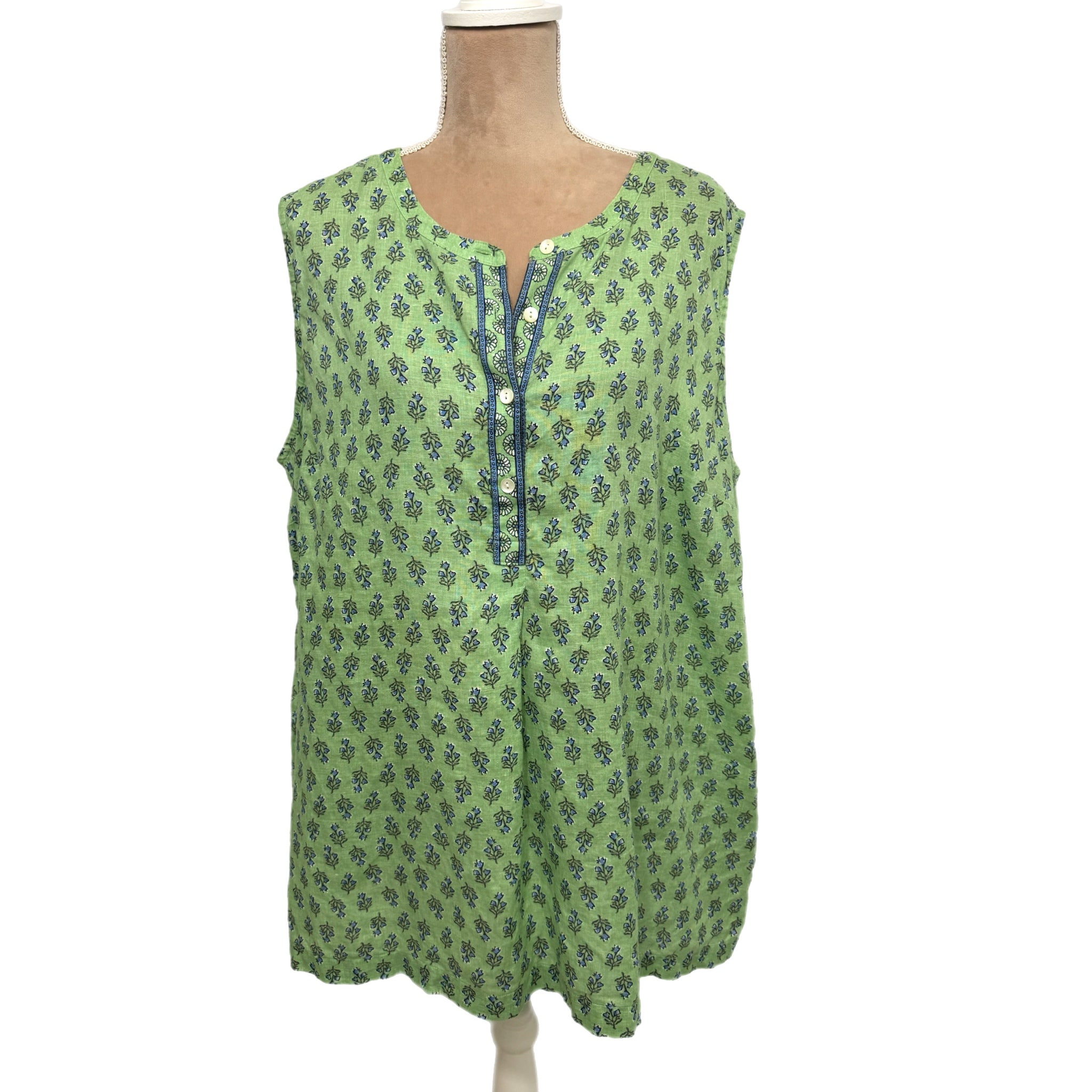 J. Jill Linen Tank Blouse Multi Green Floral Women’s Sz 2X Coastal Preppy