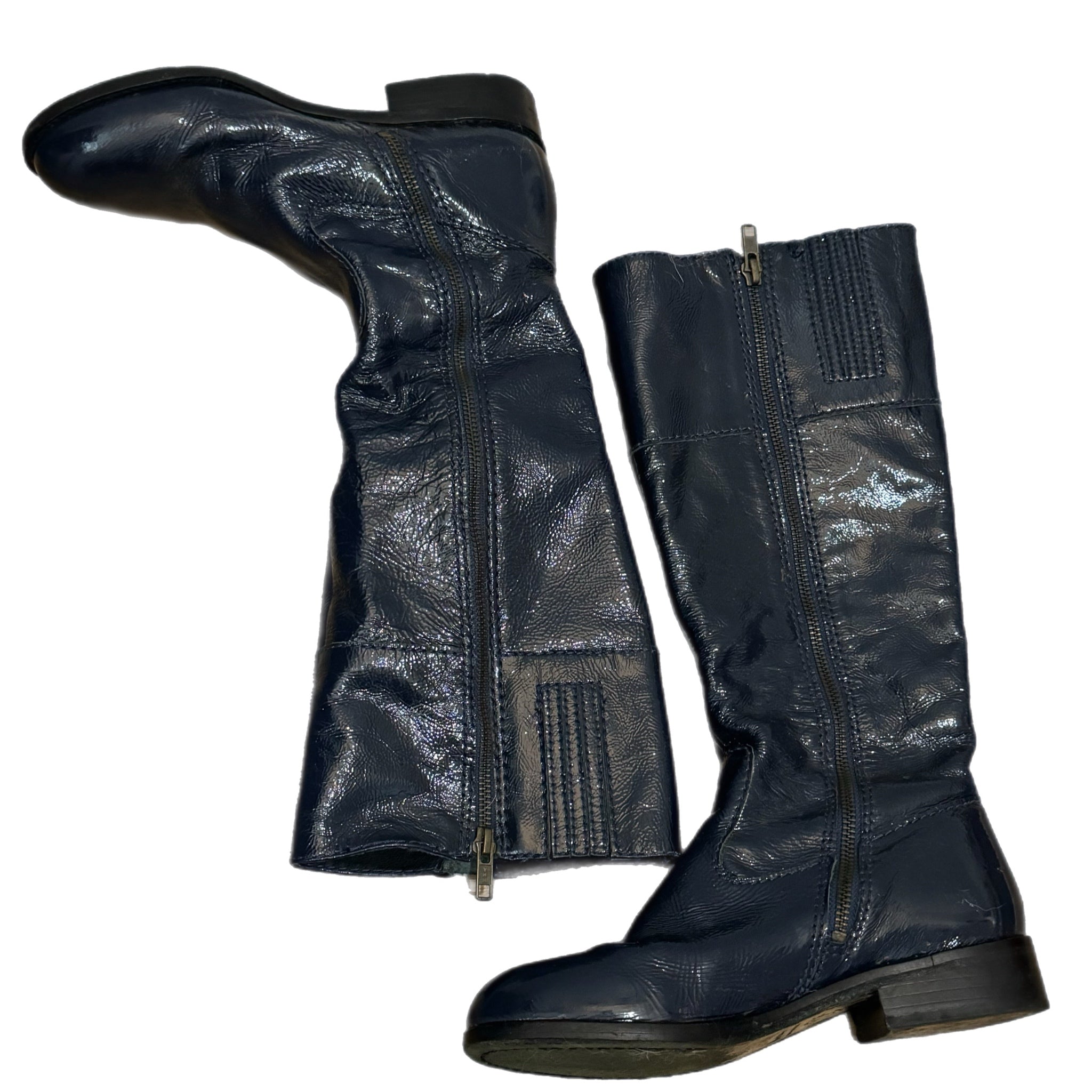BODEN Genuine Leather Knee High Boots In Classic Navy US Sz 6.5 Made in Brazil