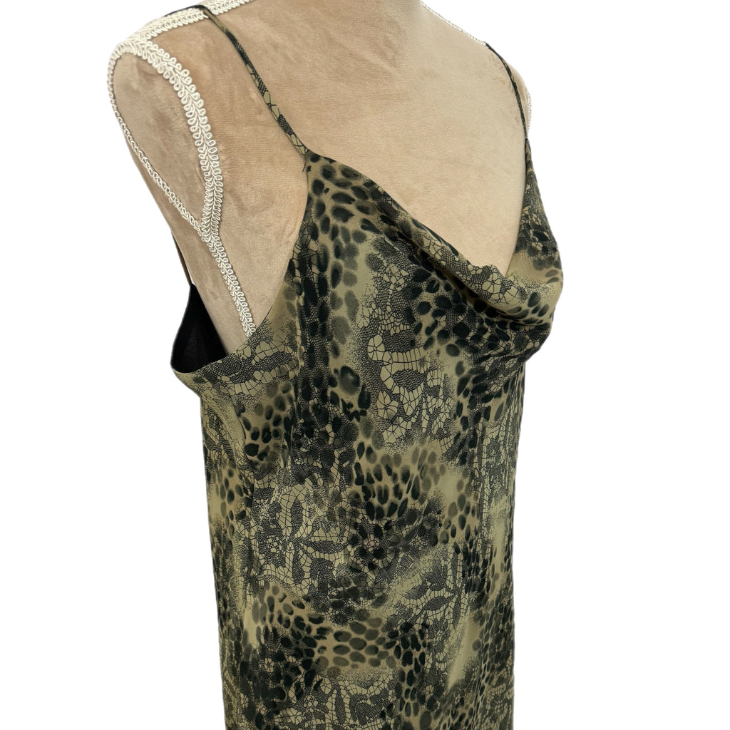 New York & Co 90s Style Midi Dress Abstract Green Spaghetti Strap Chiffon Sz 18