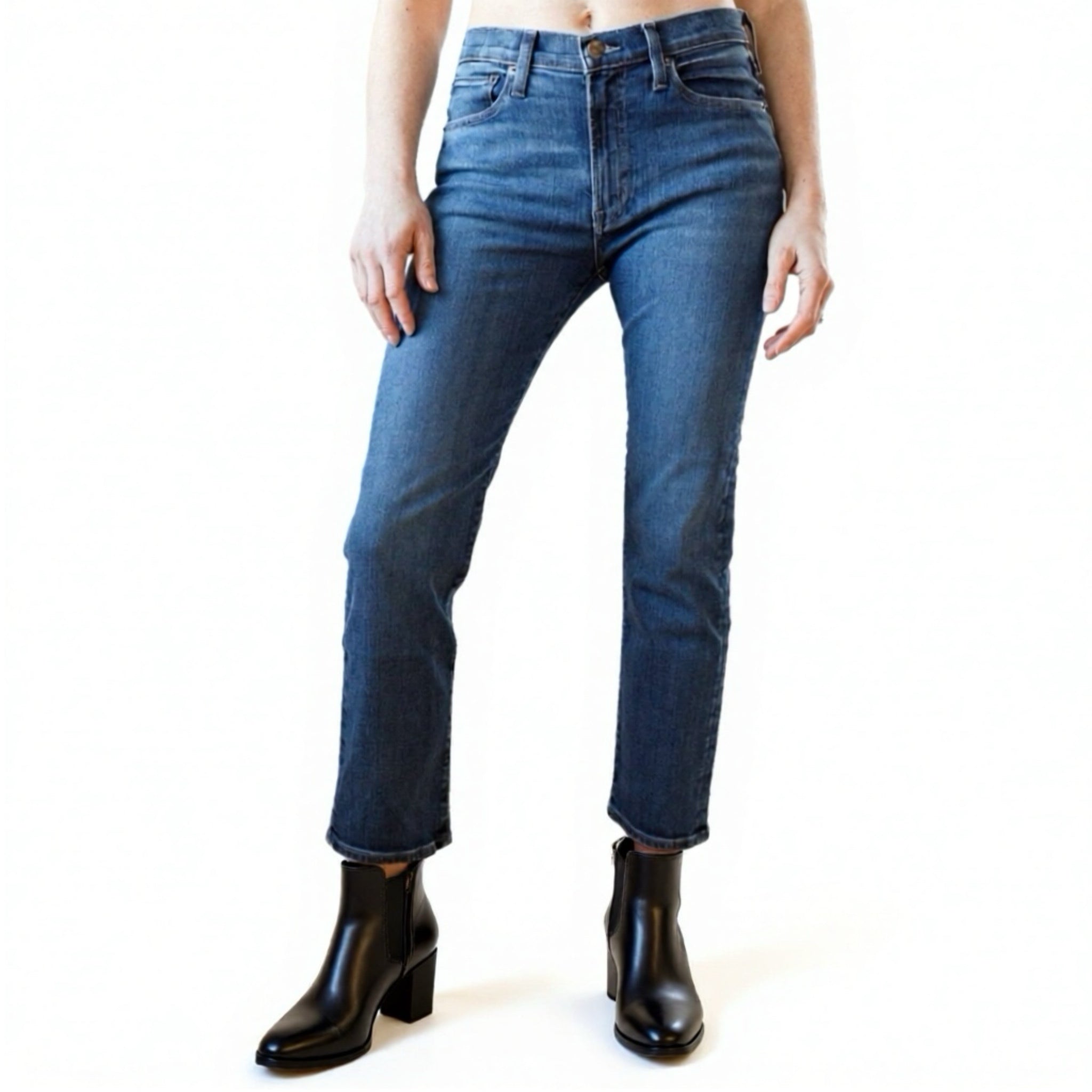 Edwin Demi Slim Straight Jean Womens Sz 28 Mid Rise Tempest Dark Denim MSRP $185