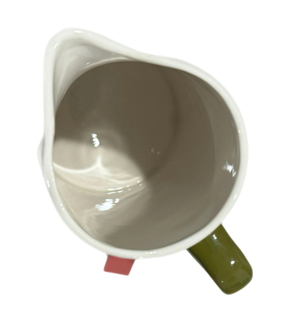 New Ceramic Pitcher Herbs Botanical Painted Green White 9.5”