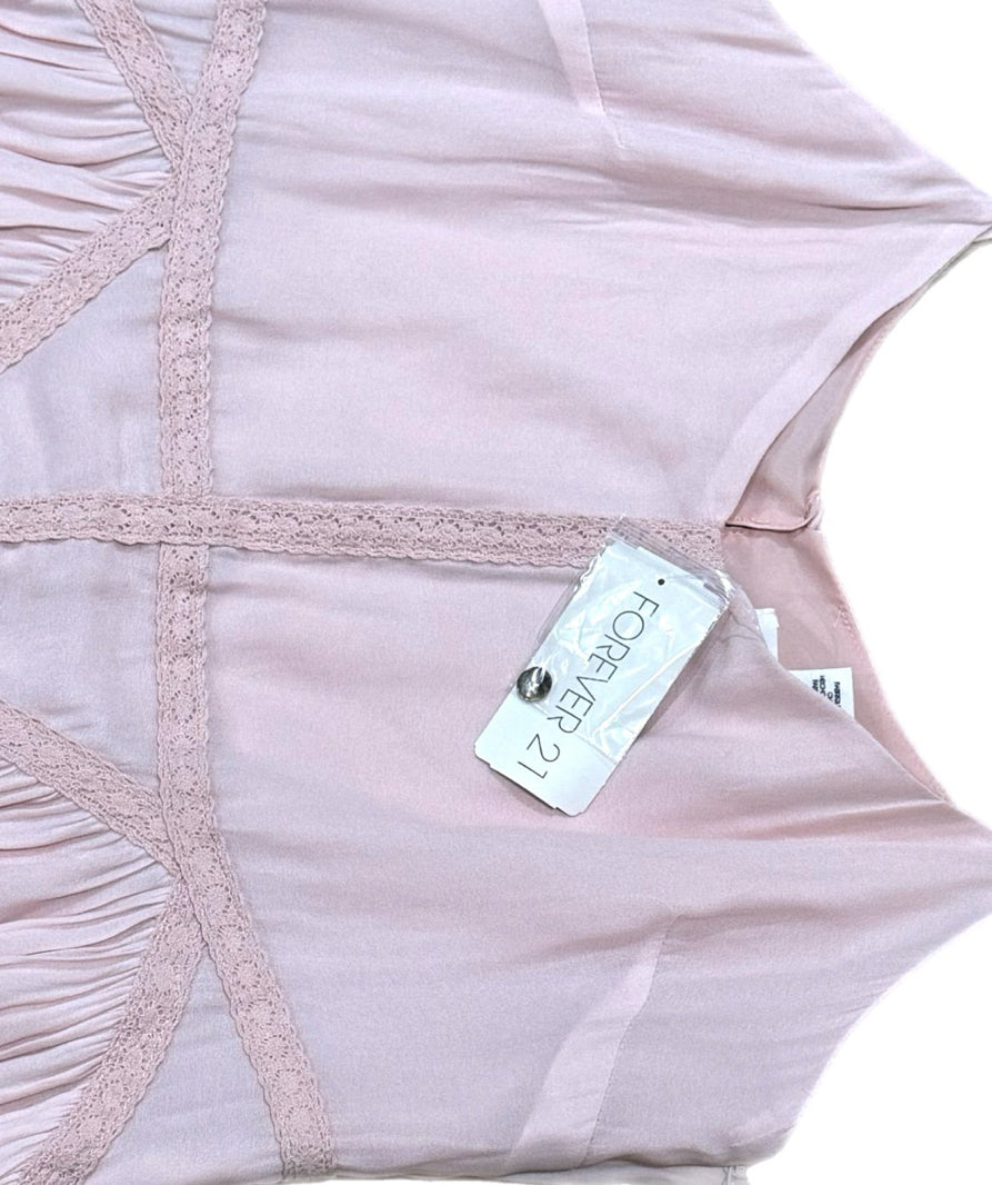 Forever 21 Women’s Lt Pink Cami Dress Whimsical Chiffon Embroidered Mini NWT Sz M