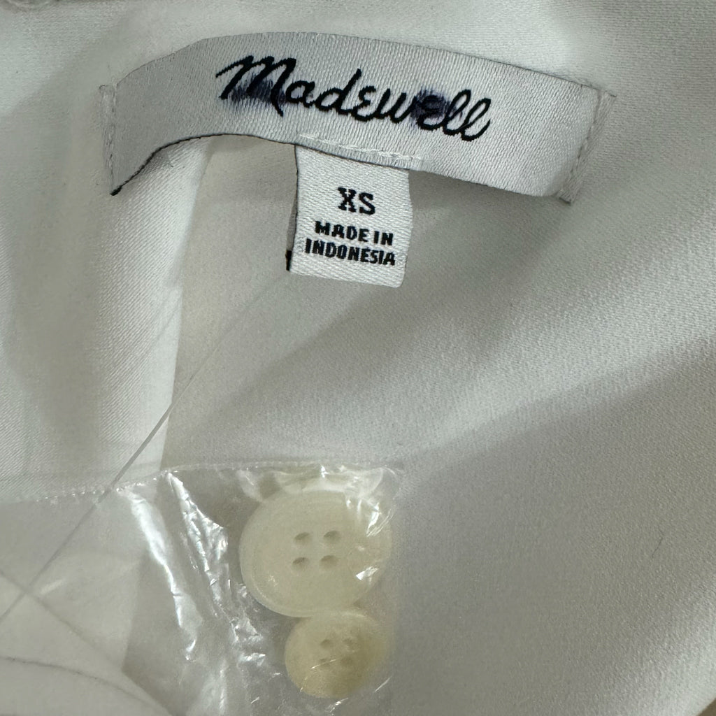 MADEWELL Contrast Stitch Popover Blouse XS White Ivory Long Sleeve MSRP $118 New