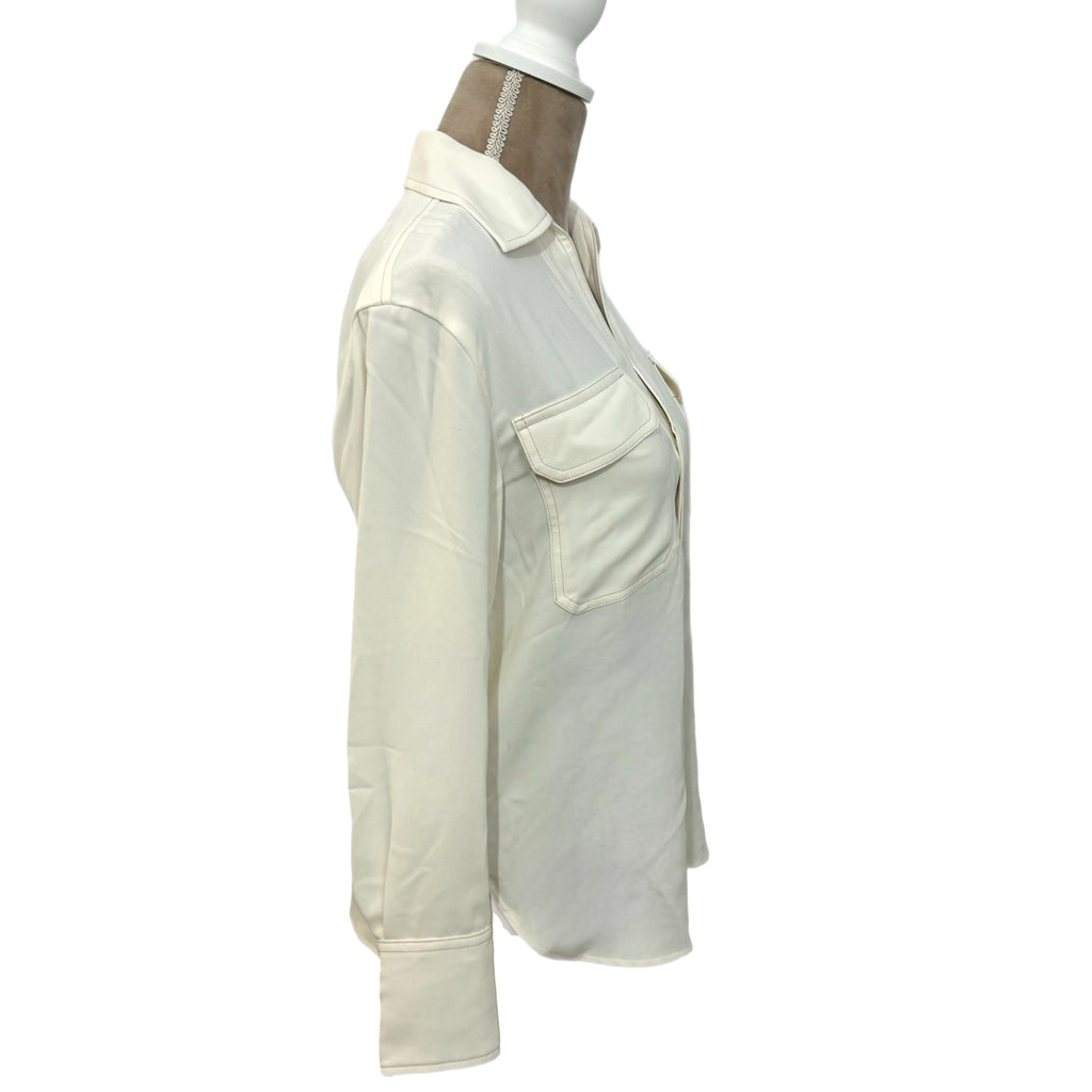 MADEWELL Contrast Stitch Popover Blouse XS White Ivory Long Sleeve MSRP $118 New
