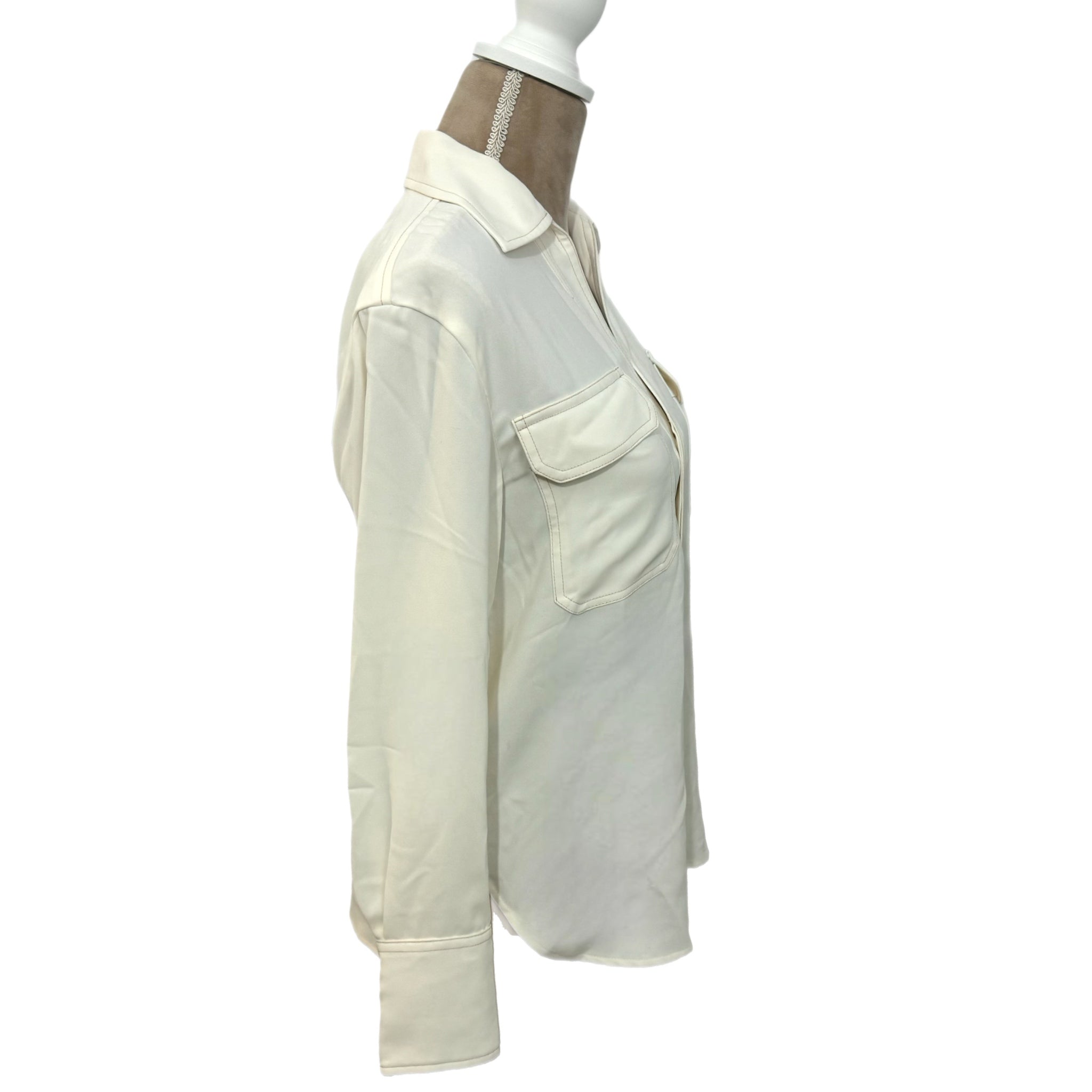 MADEWELL Contrast Stitch Popover Blouse XS White Ivory Long Sleeve MSRP $118 New